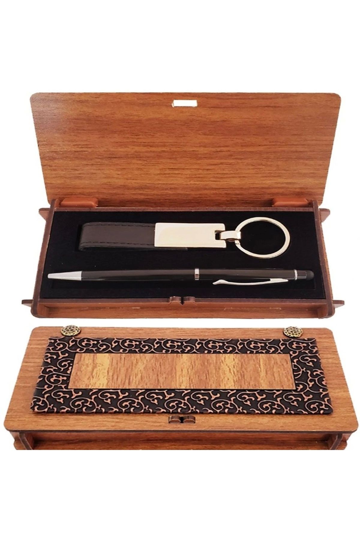 OurStyles Siyah Kalem ve Anahtarlık Ahşap Kutulu Set