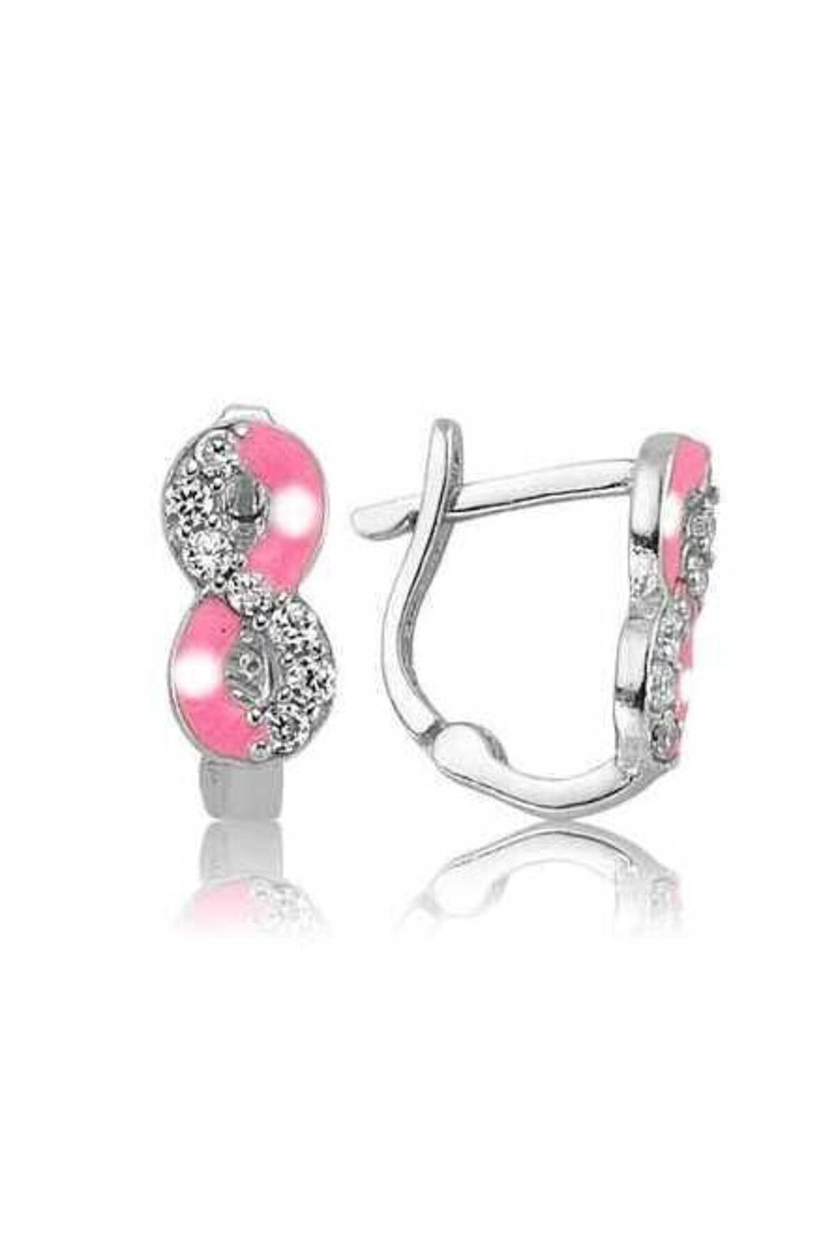 shop Çocuk Zirkon Taşlı Pembe Sonsuzluk 925 Ayar Gümüş Küpe