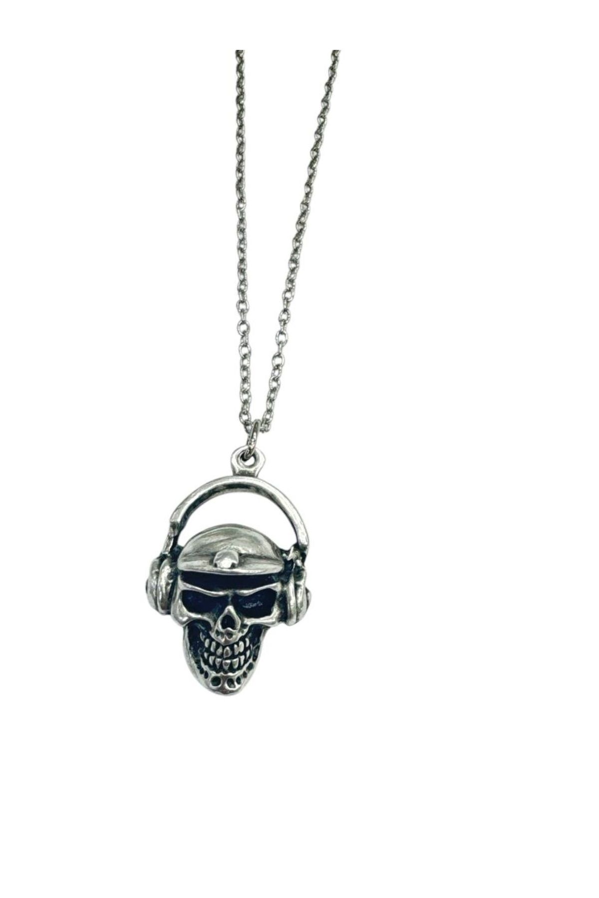 Herşey Nota DJ Figürlü Metal Kolye – 60 cm Zincir – – Unisex Müzik Temalı Takı