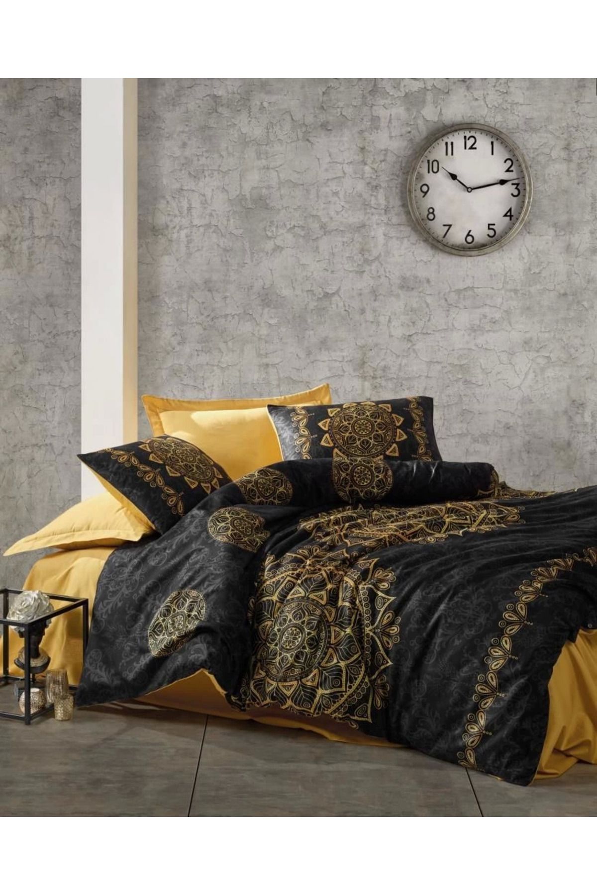 MT29 GİYİM Cotton Box Çift Kişilik Saten Nevresim Takımı Alvina Gold
