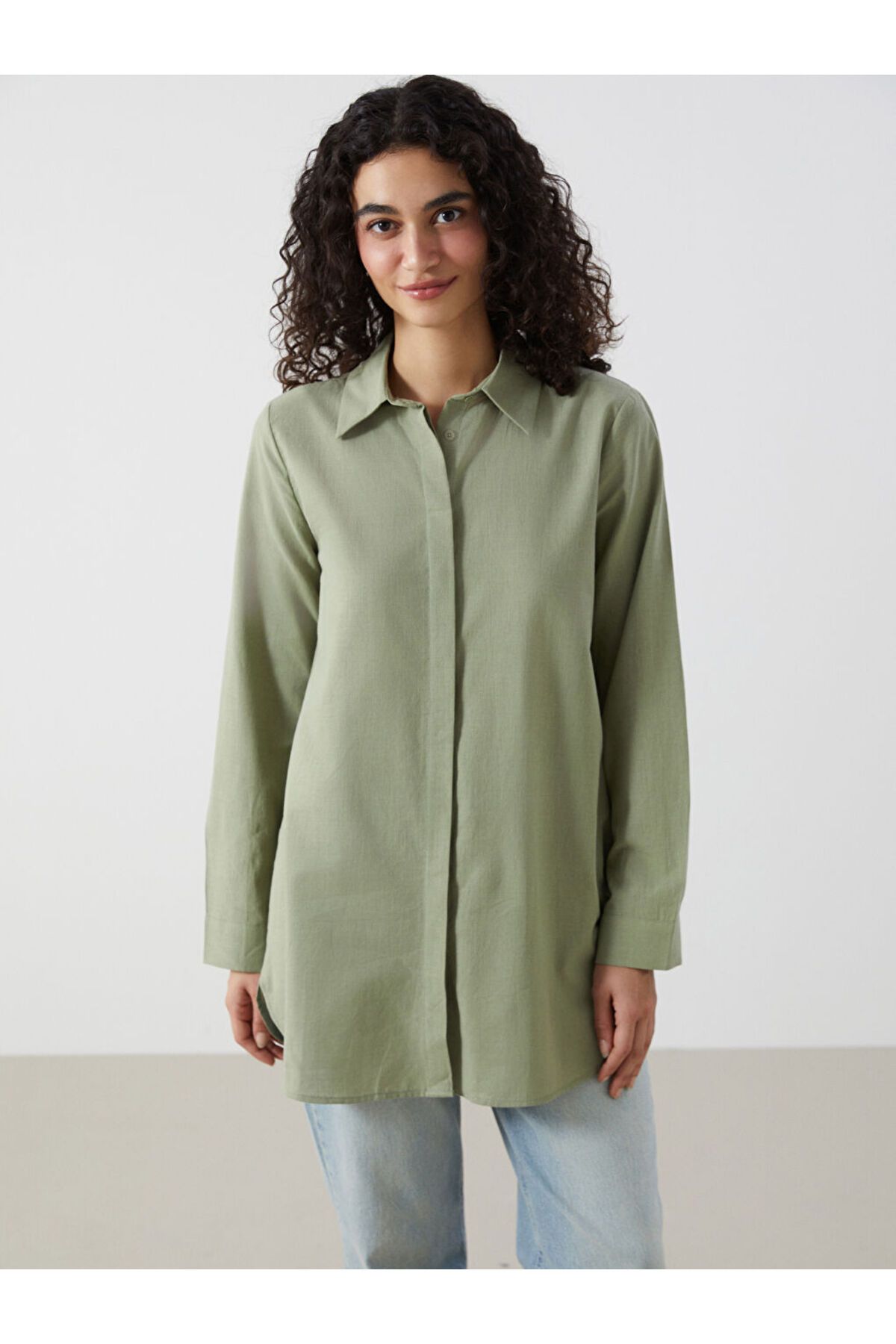 LC Waikiki LCW Modest Yeşil Regular Fit Kadın Gömlek Tunik S5FH76Z8NVY25