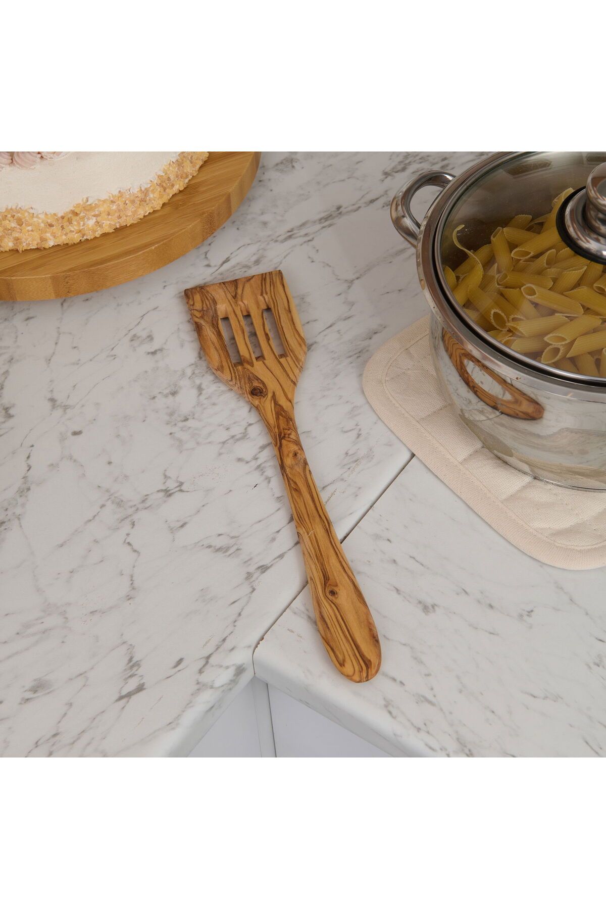 ASPARTAM Zeytin Ağacı Delikli Spatula - Açık Kahverengi - 30 cm