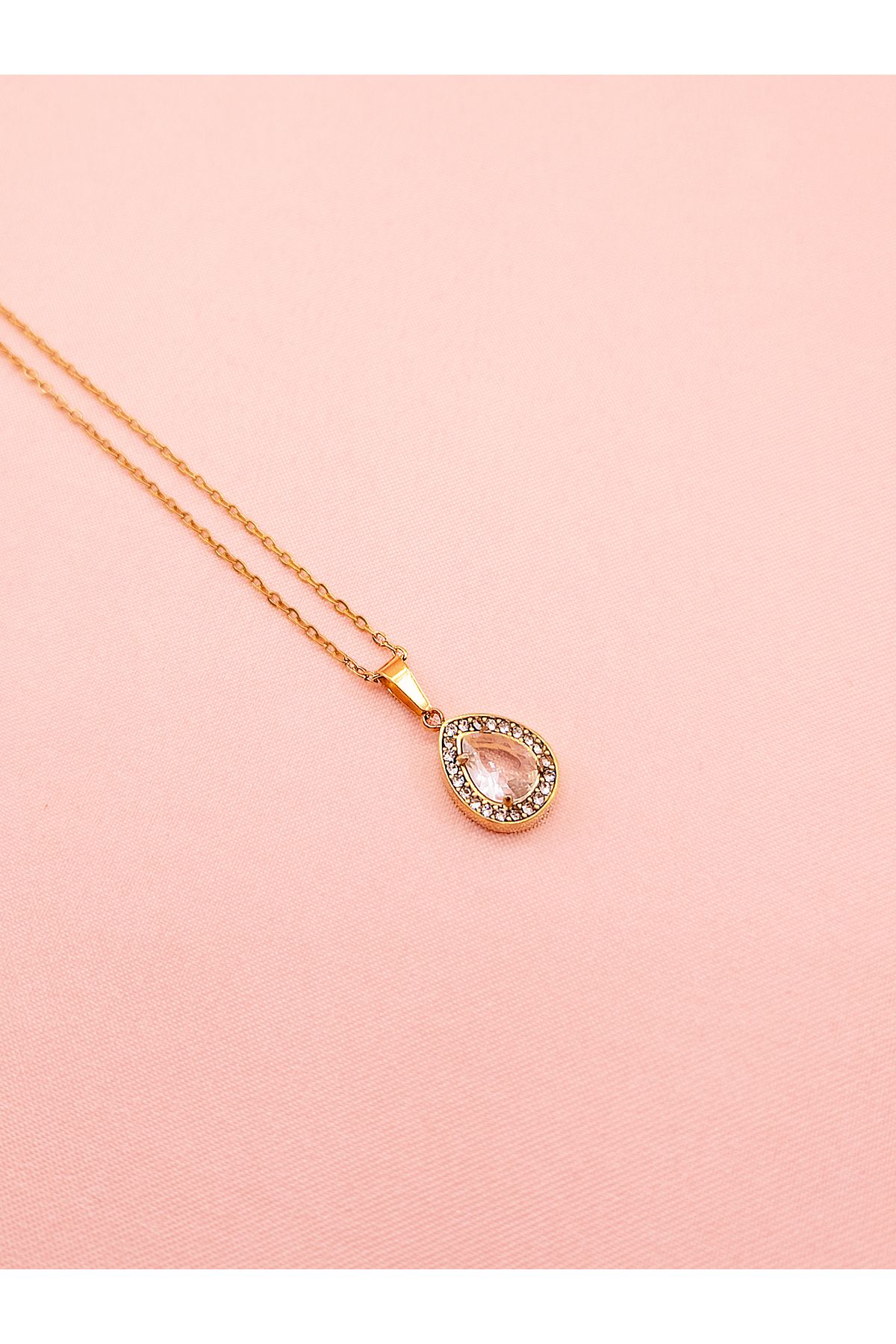 luree accessories Damla Tasarım Taşlı Çelik Kolye
