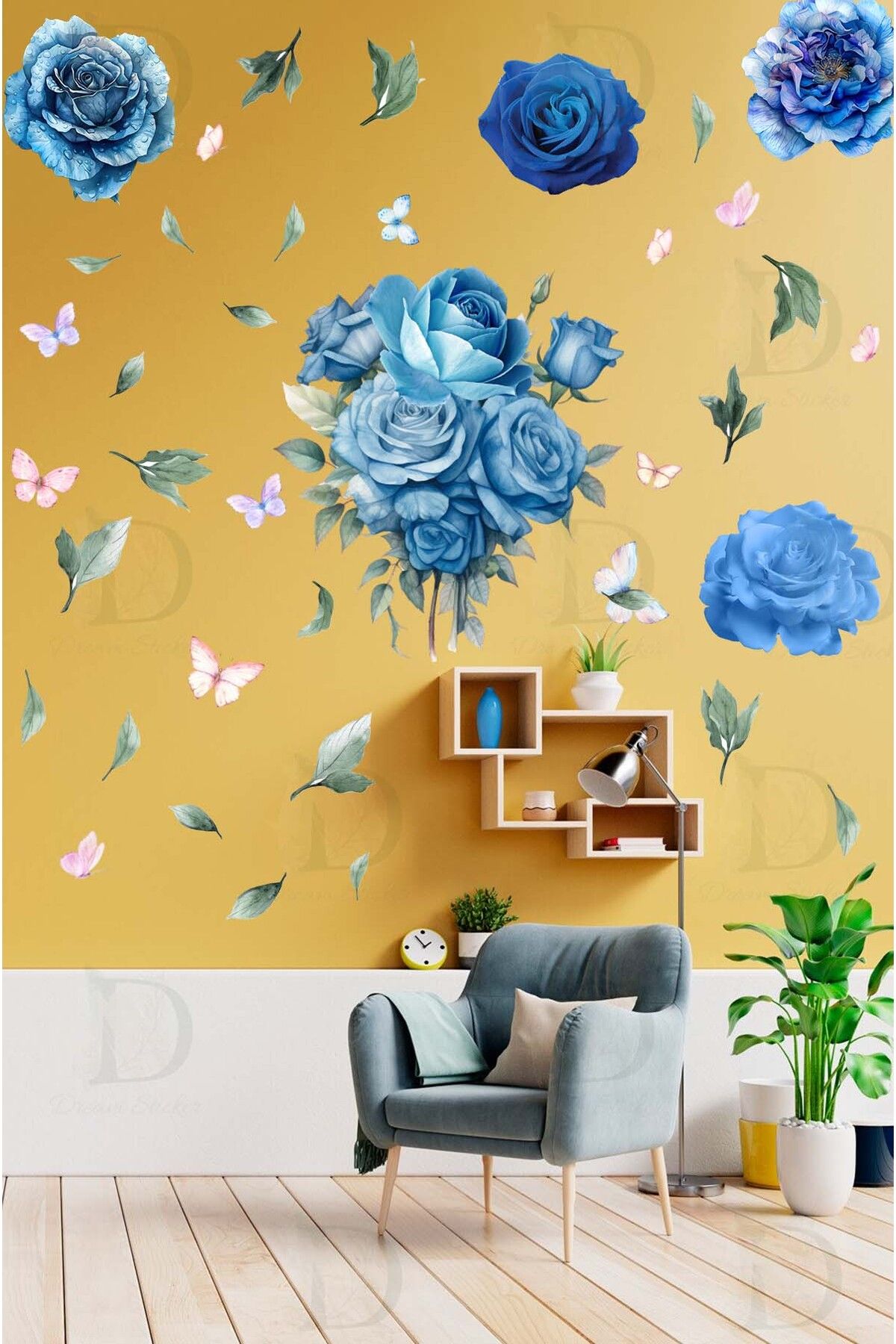 KT Decor Renkli Şakayık Çiçekleri Premium Duvar Sticker Seti