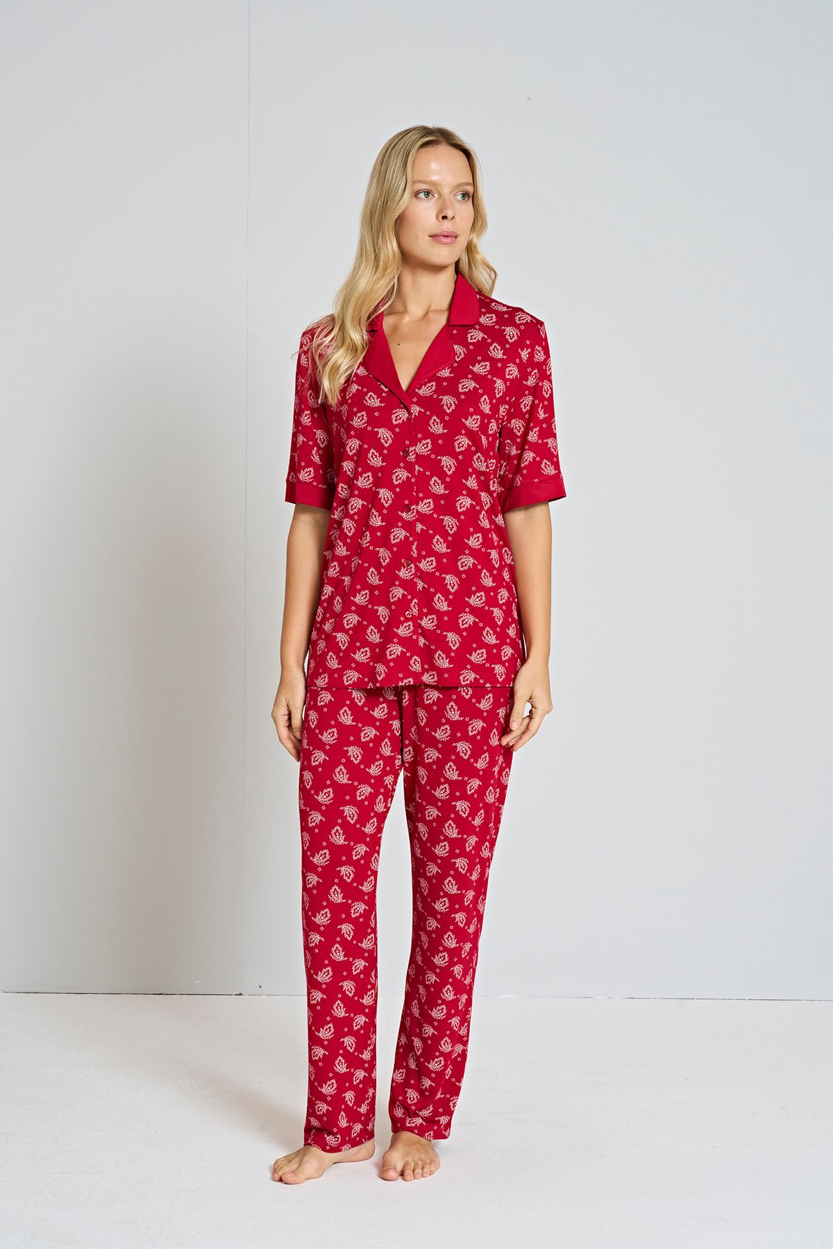 Pijadore Kadın Kısa Kollu Önden Düğmeli Pijama Takımı 1809 V25004