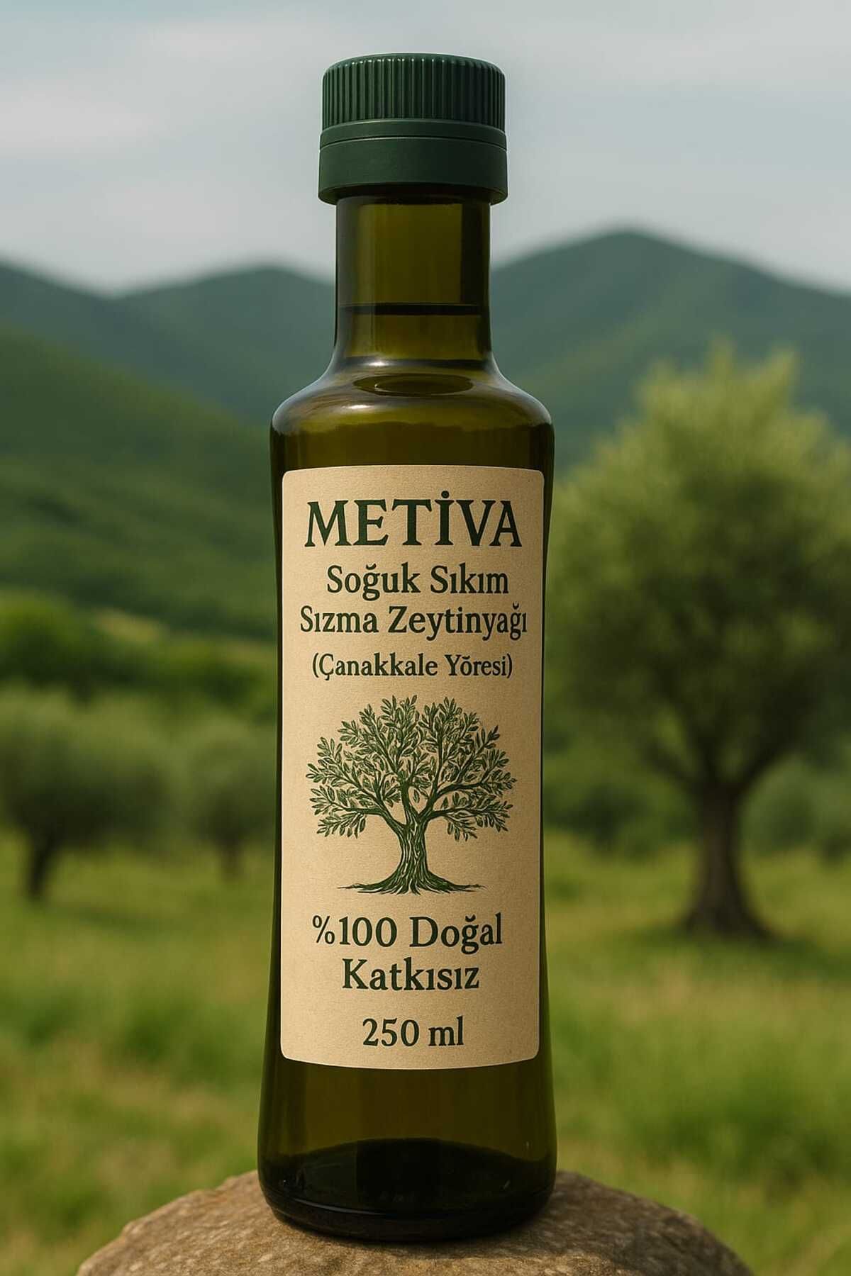 METİVA SOĞUK SIKIM ZEYTİNYAĞI - 250 ML - ÇANAKKALE YÖRESİ - YEŞİL GEOLİVE CAM ŞİŞE - AKITICILI KAPAK