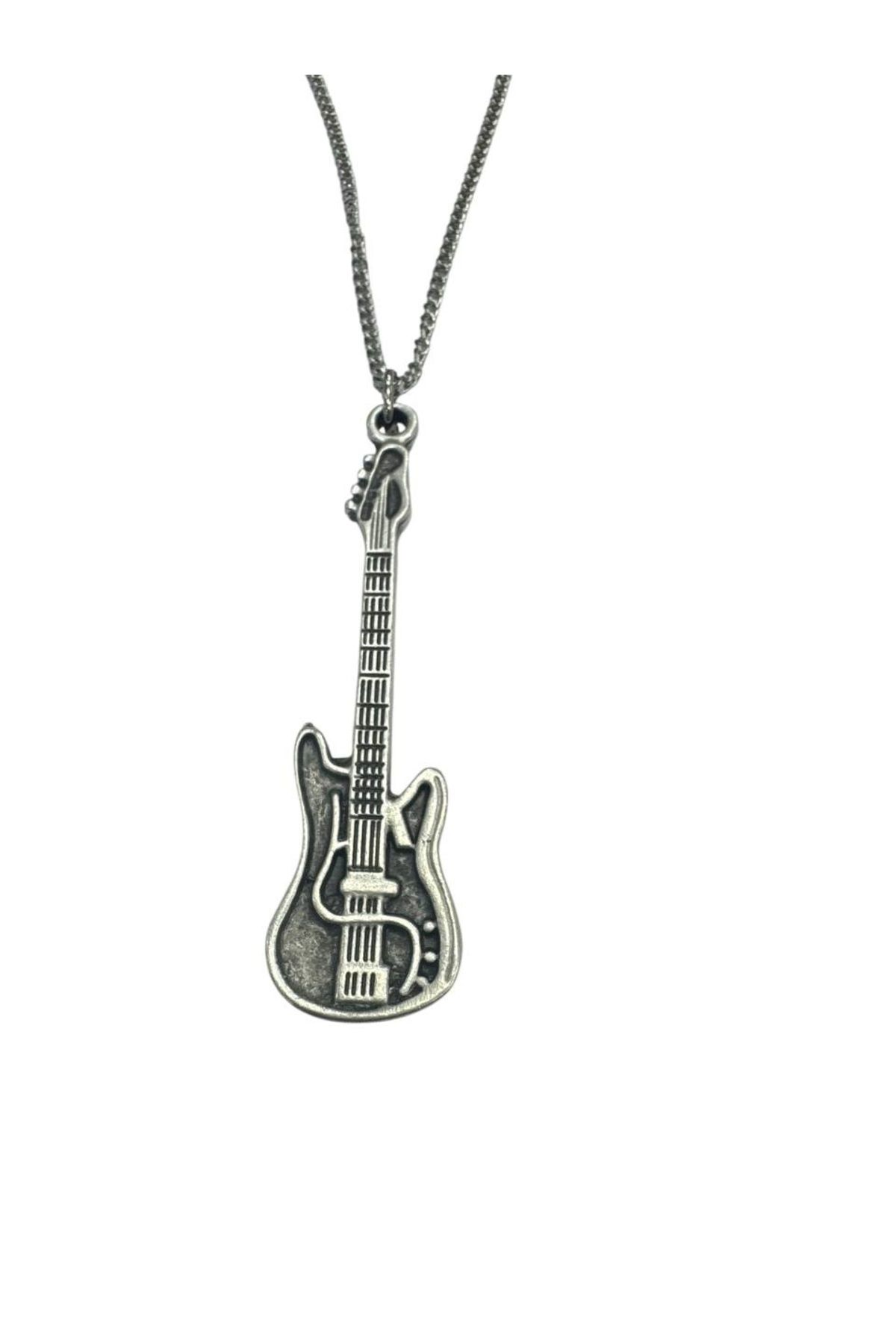 Herşey Nota Elektro Gitar Metal Kolye – 60 cm Zincir – Unisex Müzik Temalı Takı