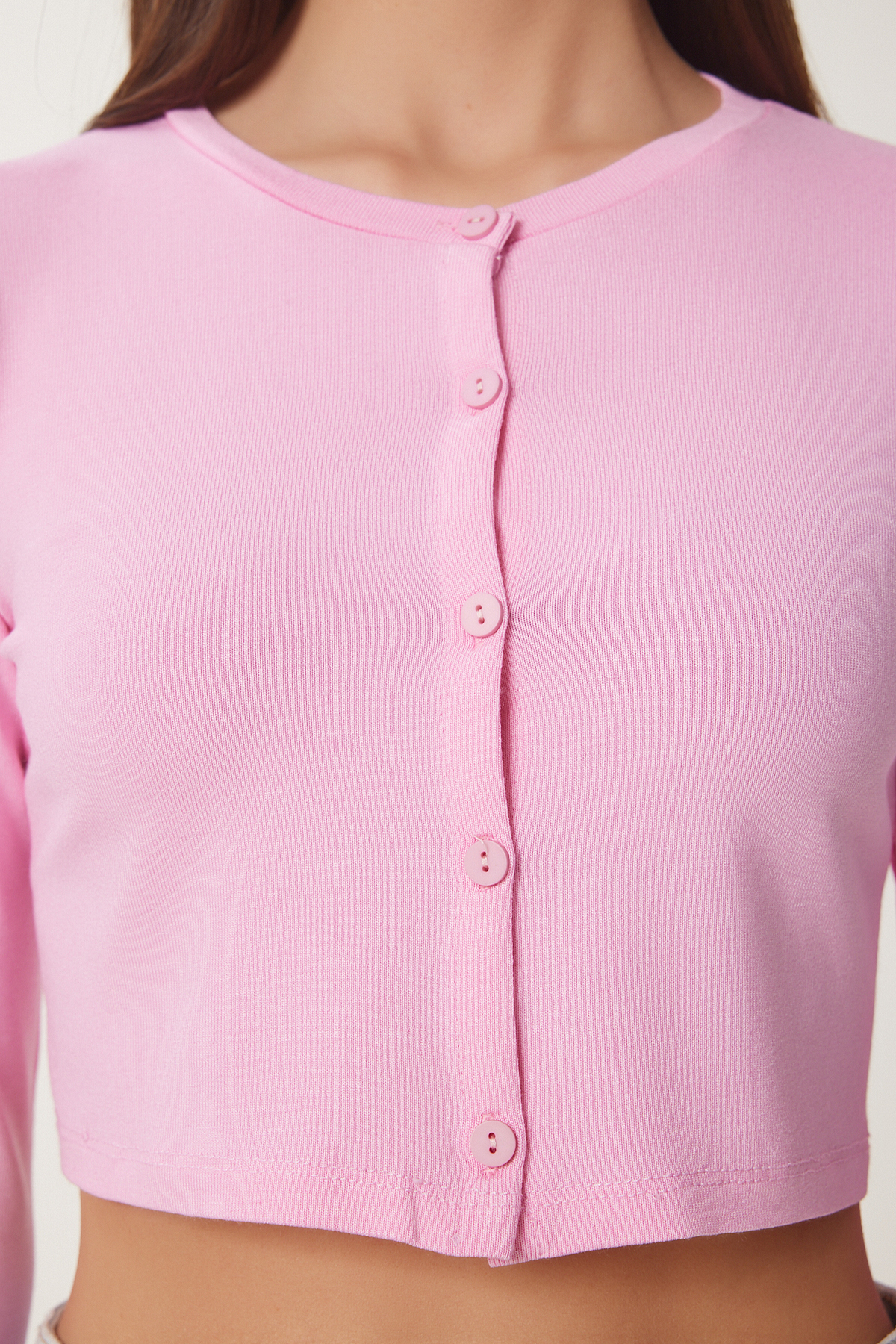 Happiness İstanbul  Kadın Pembe Çilek Örme Crop Bolero Hırka UB00384 - Görsel 4