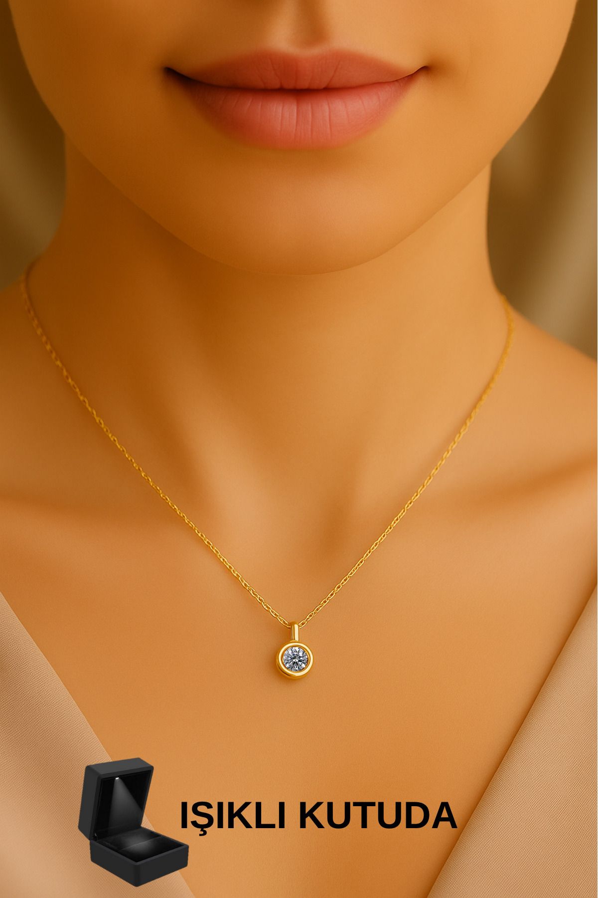 CARAT STONE IŞIKLI KUTUDA KADIN 4MM TEKTAŞ GÜMÜŞ KOLYE