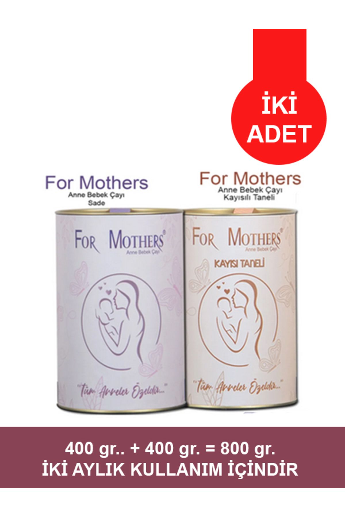 For Mothers Anne Ve Bebek Çayı - Sade Ve Kayısılı Taneli - Iki Paket - 800 gram