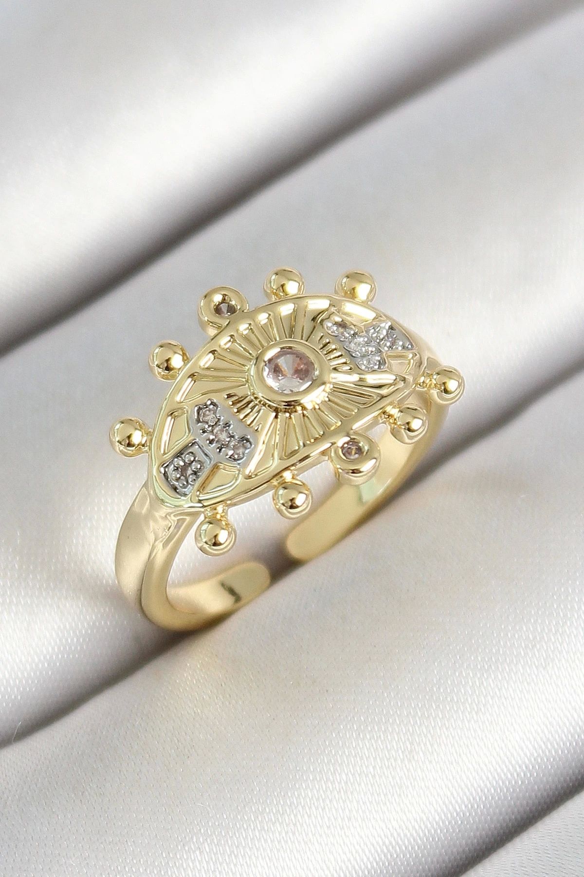 GLIMMERY Pirinç Göz Figürlü Zirkon Taşlı Gold Renk Ayarlanabilir Kadın Yüzük