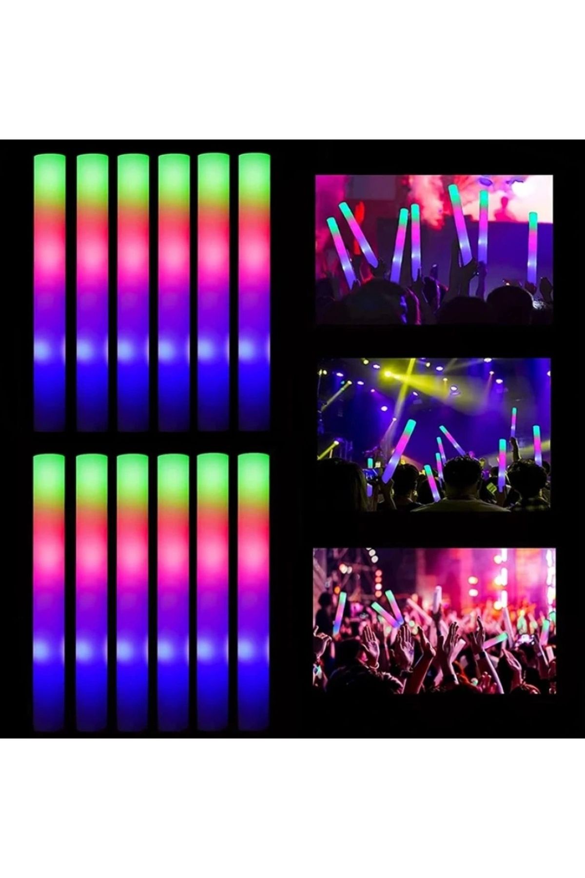 OurStyles Led Işıklı Rengarenk Sünger Parti Çubuk Işıklı Kauçuk Sopa 46 cm 12 Adet