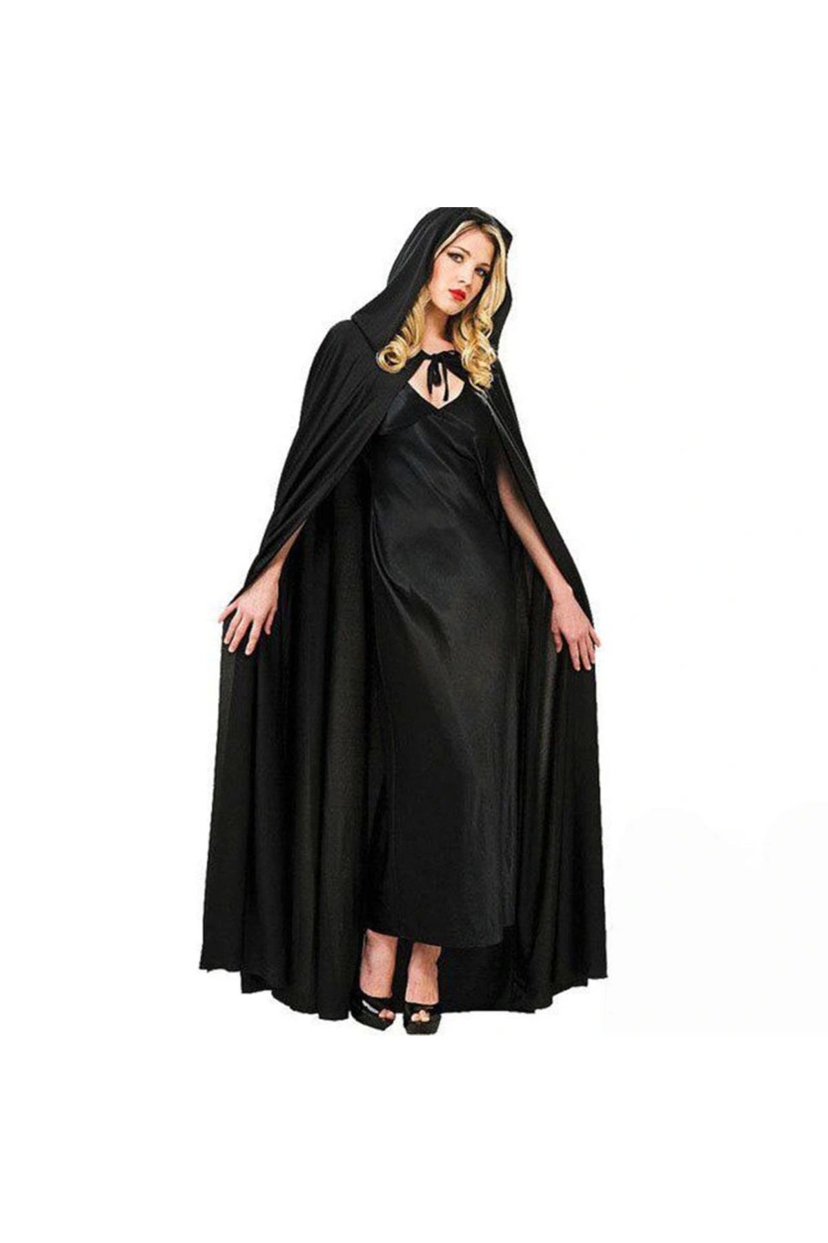 OurStyles Siyah Renk Kapşonlu Pelerin 120 cm