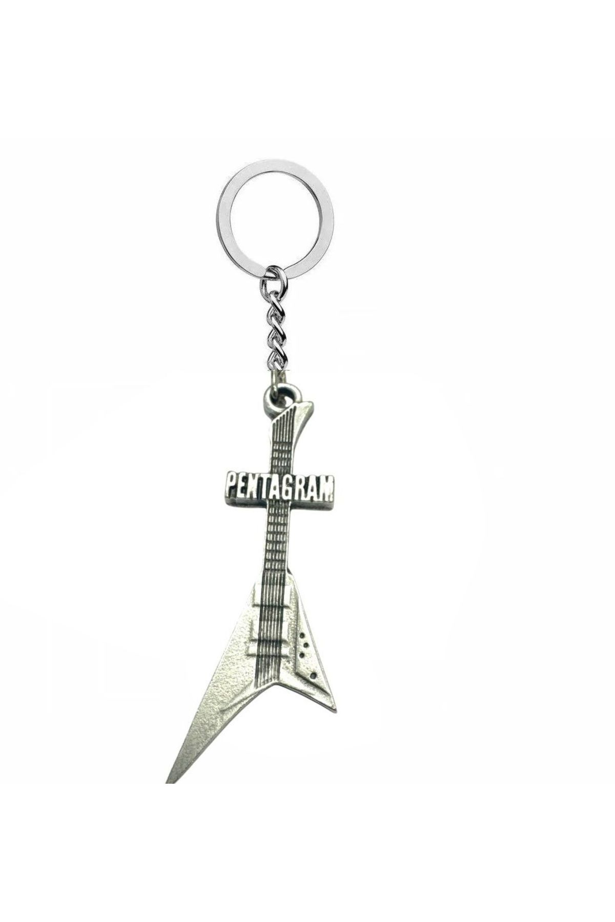 Herşey Nota Pentagram Temalı Elektro Gitar Anahtarlık –unisex - Metal Rock Aksesuar