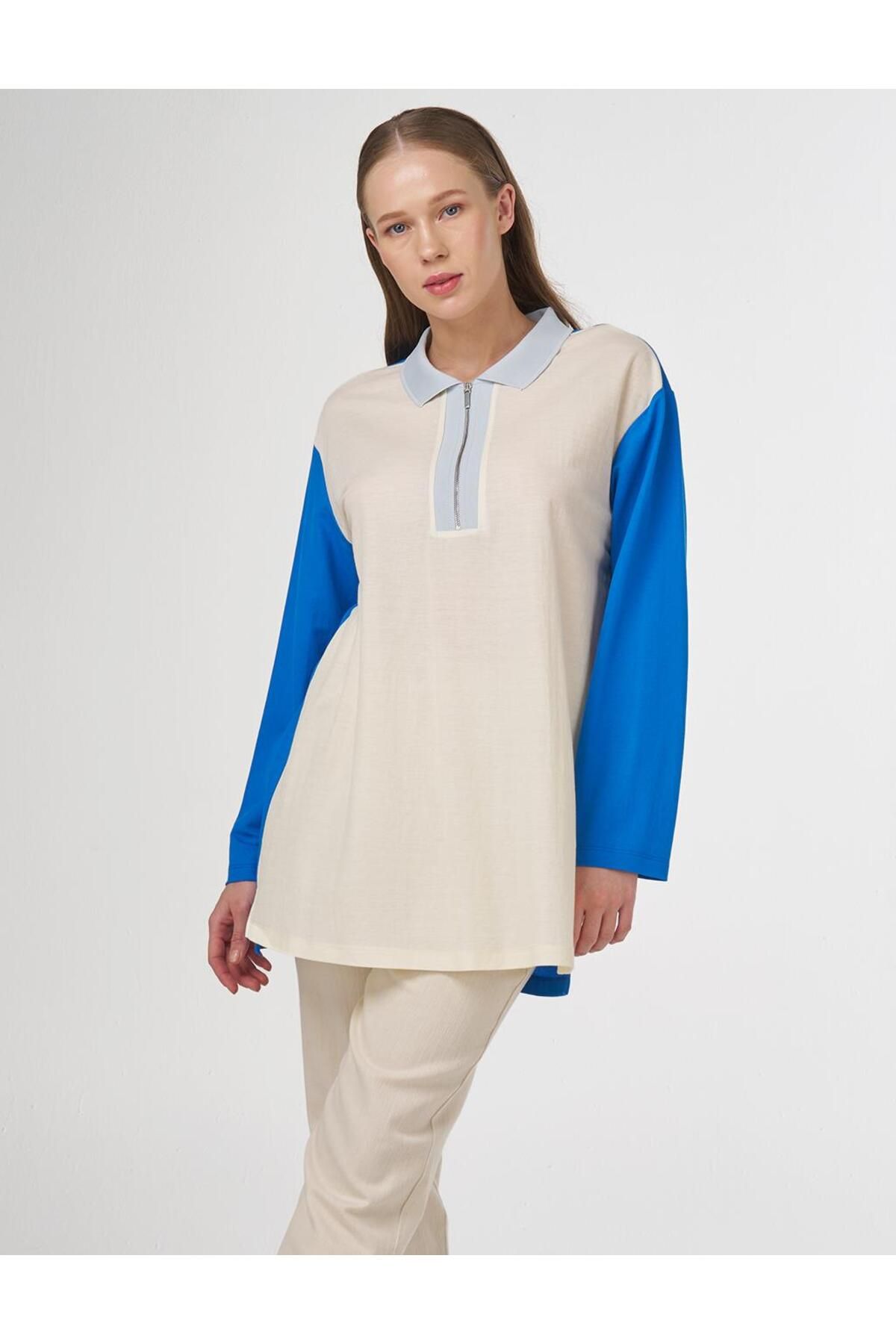KYR Yarım Fermuar Kapamalı Sweatshirt Kobalt Mavi