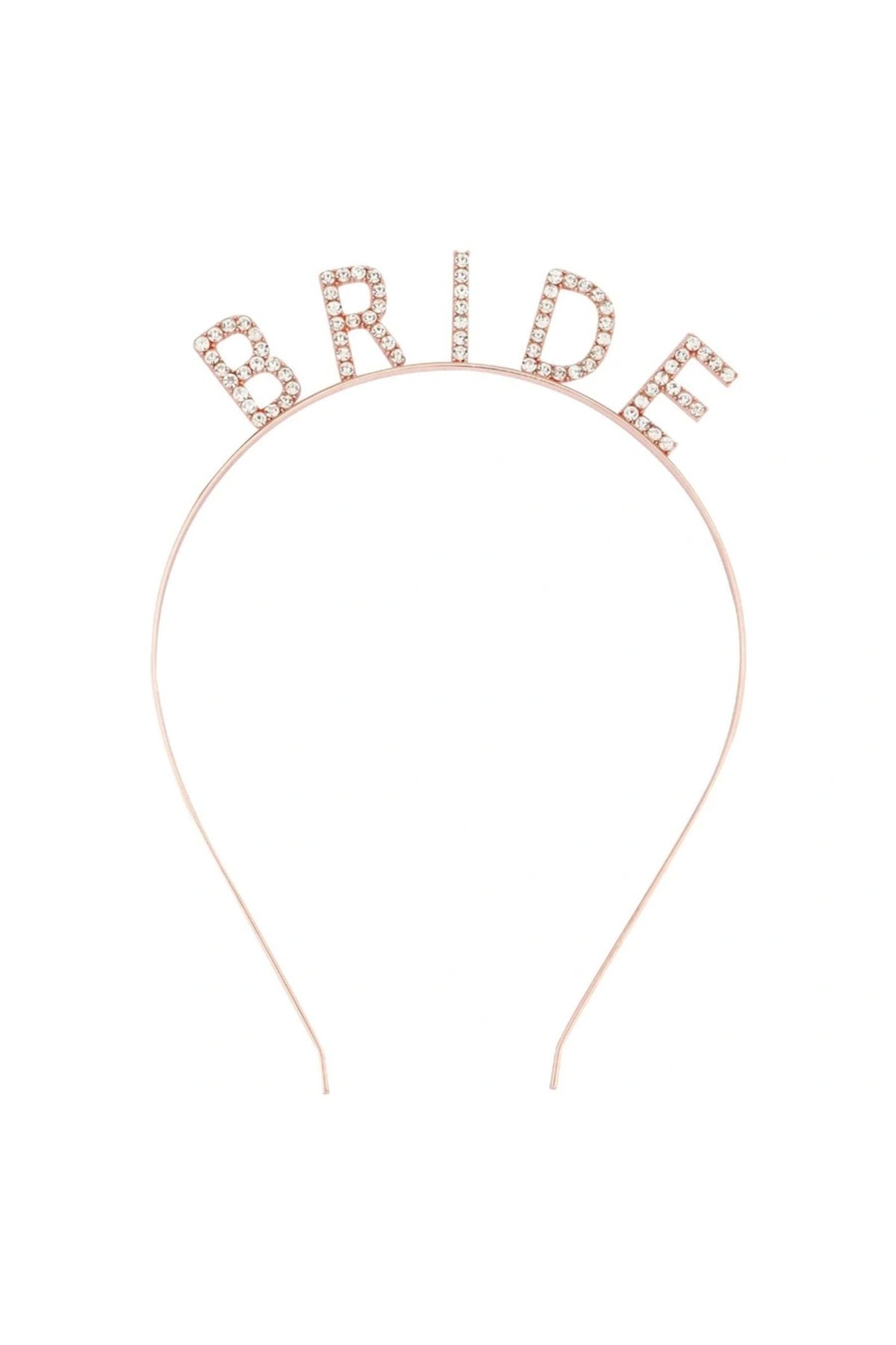 OurStyles Rose Gold Renk Bekarlığa Veda Kristal Taş Bride Tacı Ithal 16x10 Cm | Şık Tasarım - Yeni Sezon Ürün