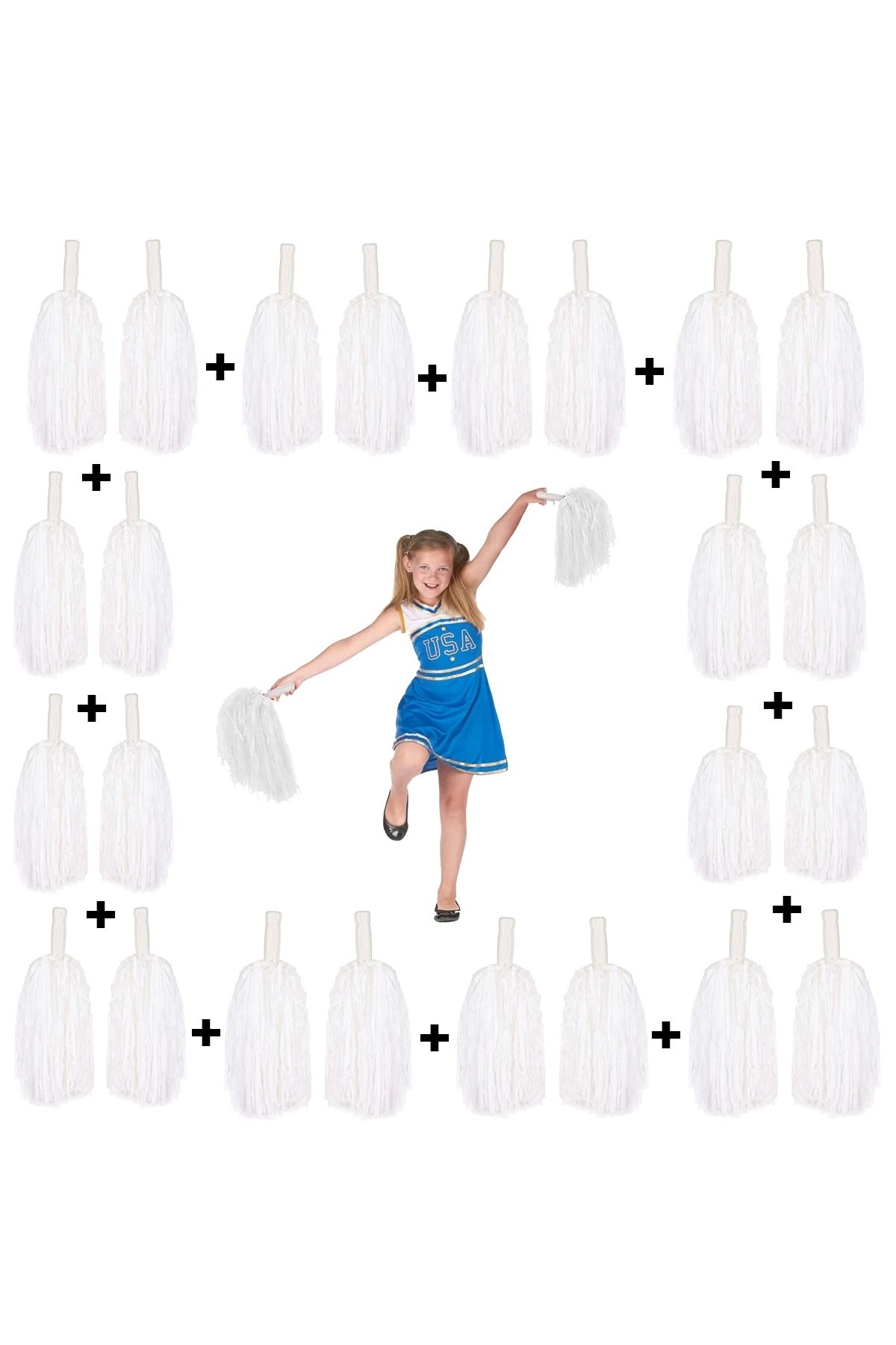 OurStyles 12 Çift ( 24 Adet ) Beyaz Renk 23 Nisan 19 Mayıs 29 Ekim Okul Gösteri Ponponları