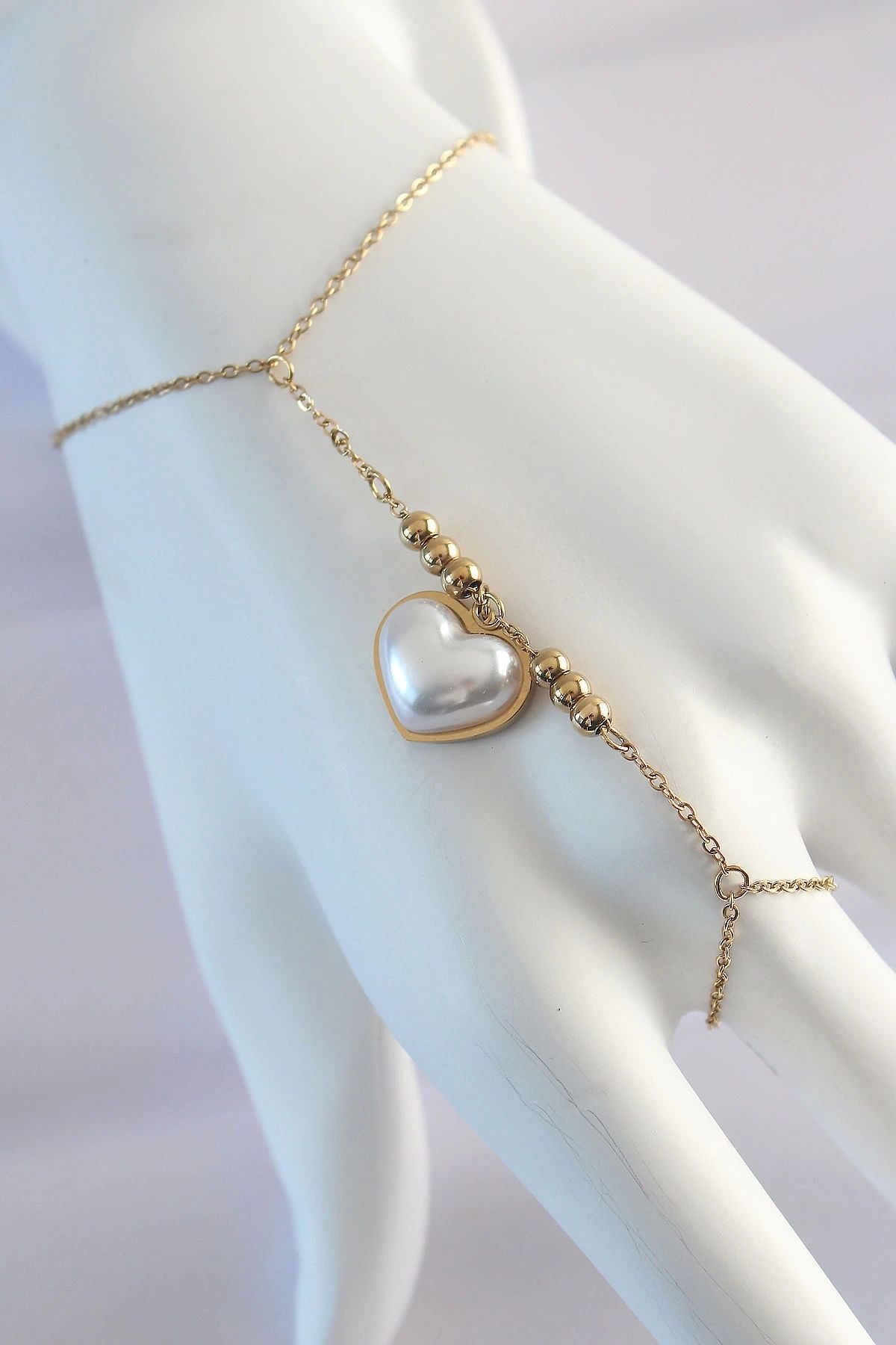 OurStyles 316L Çelik Gold Renk Beyaz Bubble Kalp Tasarımlı Şahmeran - TJ-SN576