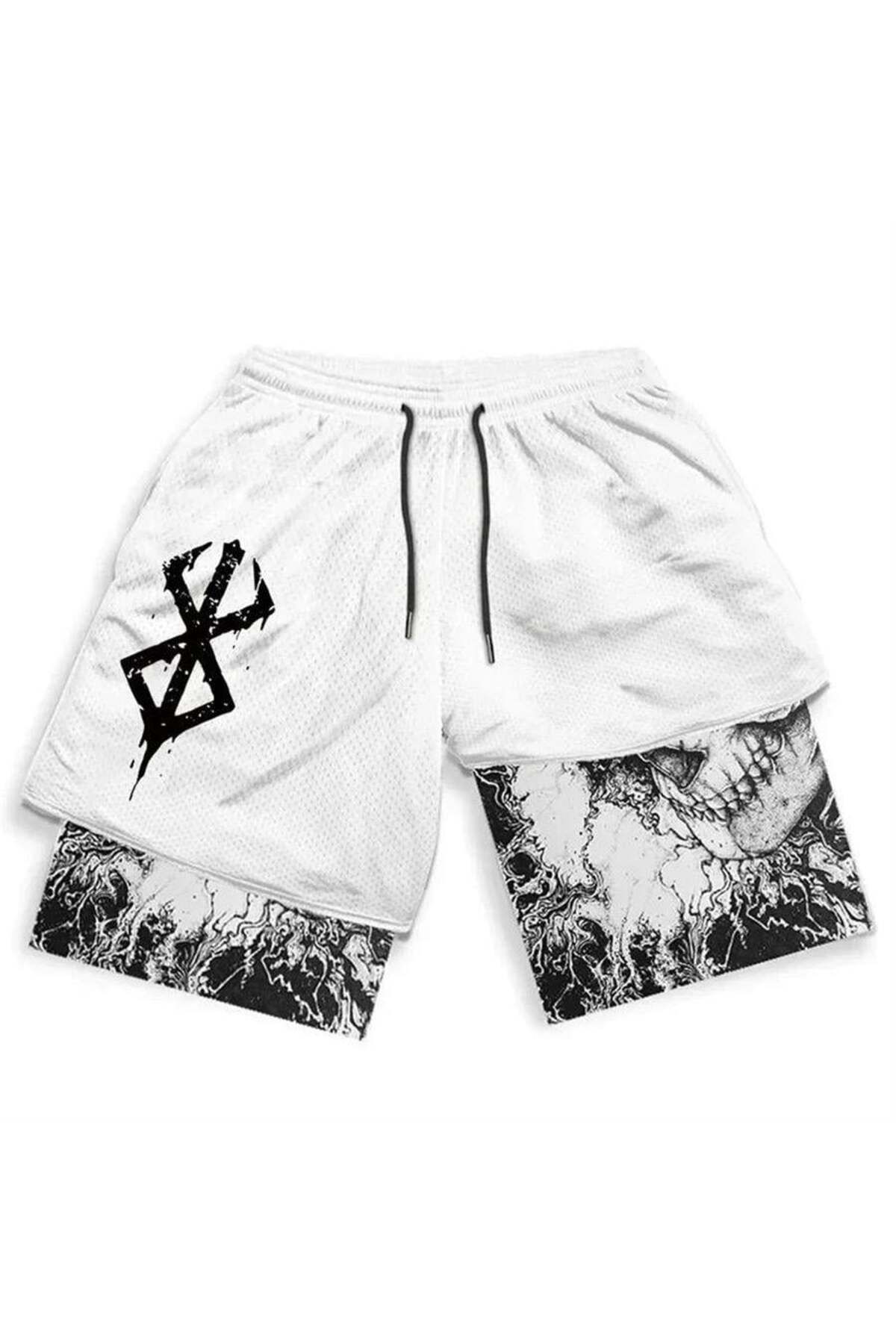 Köstebek Beyaz Anime Berserk Streetwear Şort