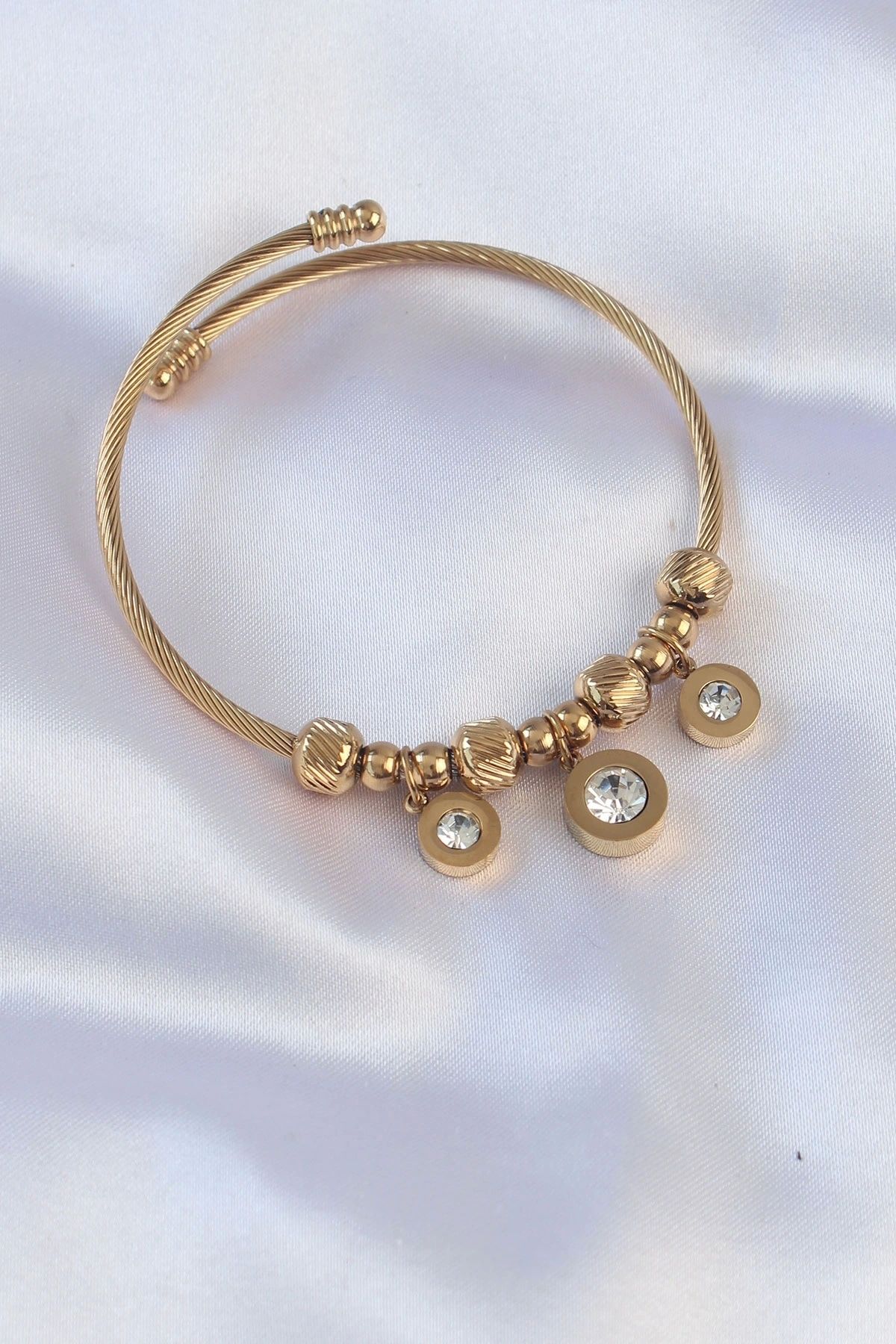 OurStyles 316L Çelik Gold Renk Zirkon Taşlı Model Charm Bileklik - TJ-BB6089