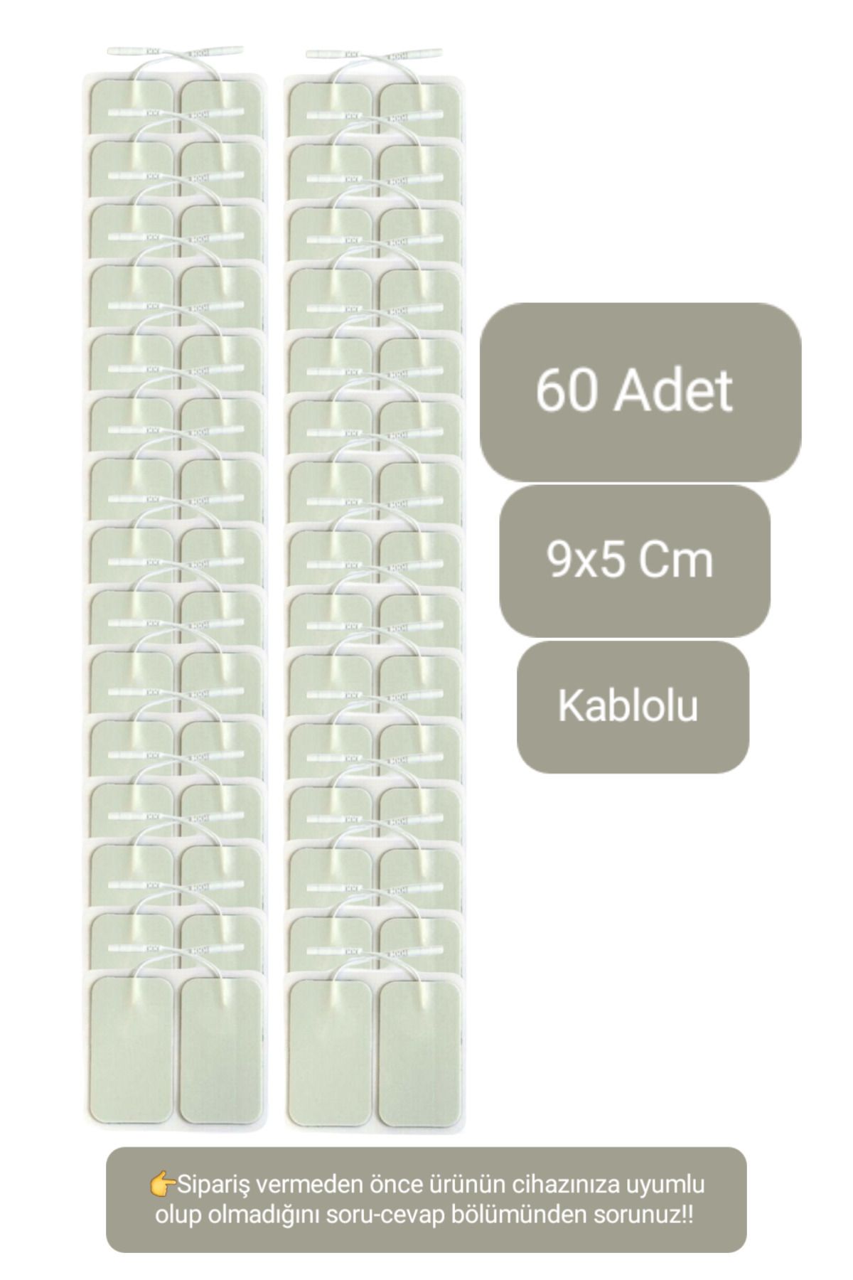 MediPal 60 Adet 9x5 Cm Kablolu Tens Pedi - Kendinden Yapışkanlı Tens Elektrodu - Yedek Elektrot
