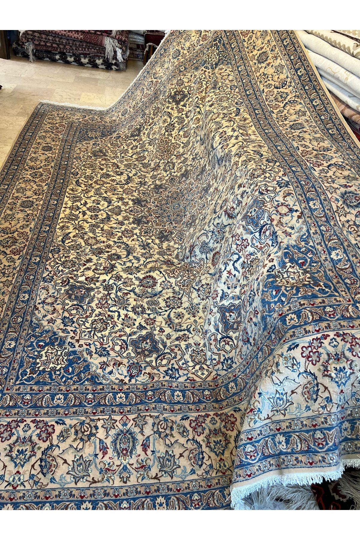 RD RAMAZAN DAĞ EL HALI SANATI El Dokuma İran Nain Halısı İpek Yün Karışımı Ebat 370x257