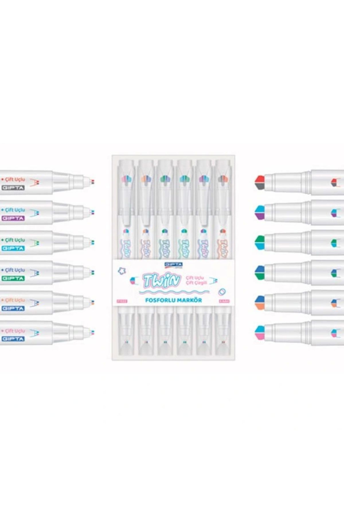 Gıpta-F1533 Three-Dimensional Double Line Double-Ended 6 Colors Highlighter Set 1