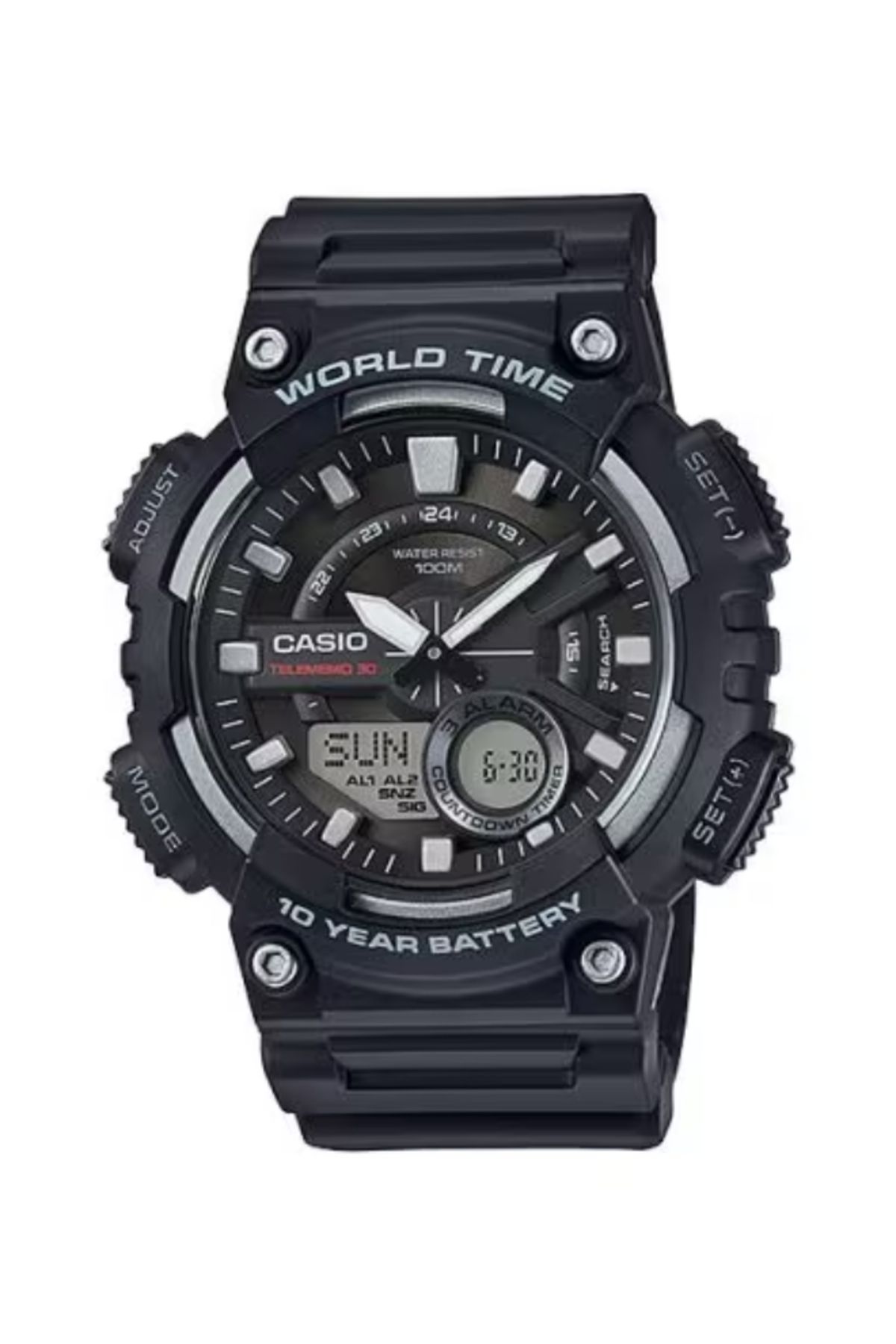 Casio-ساعة كاسيو للرجال، تناظرية ورقمية، بمينا أسود - AEQ-110W-1A 1