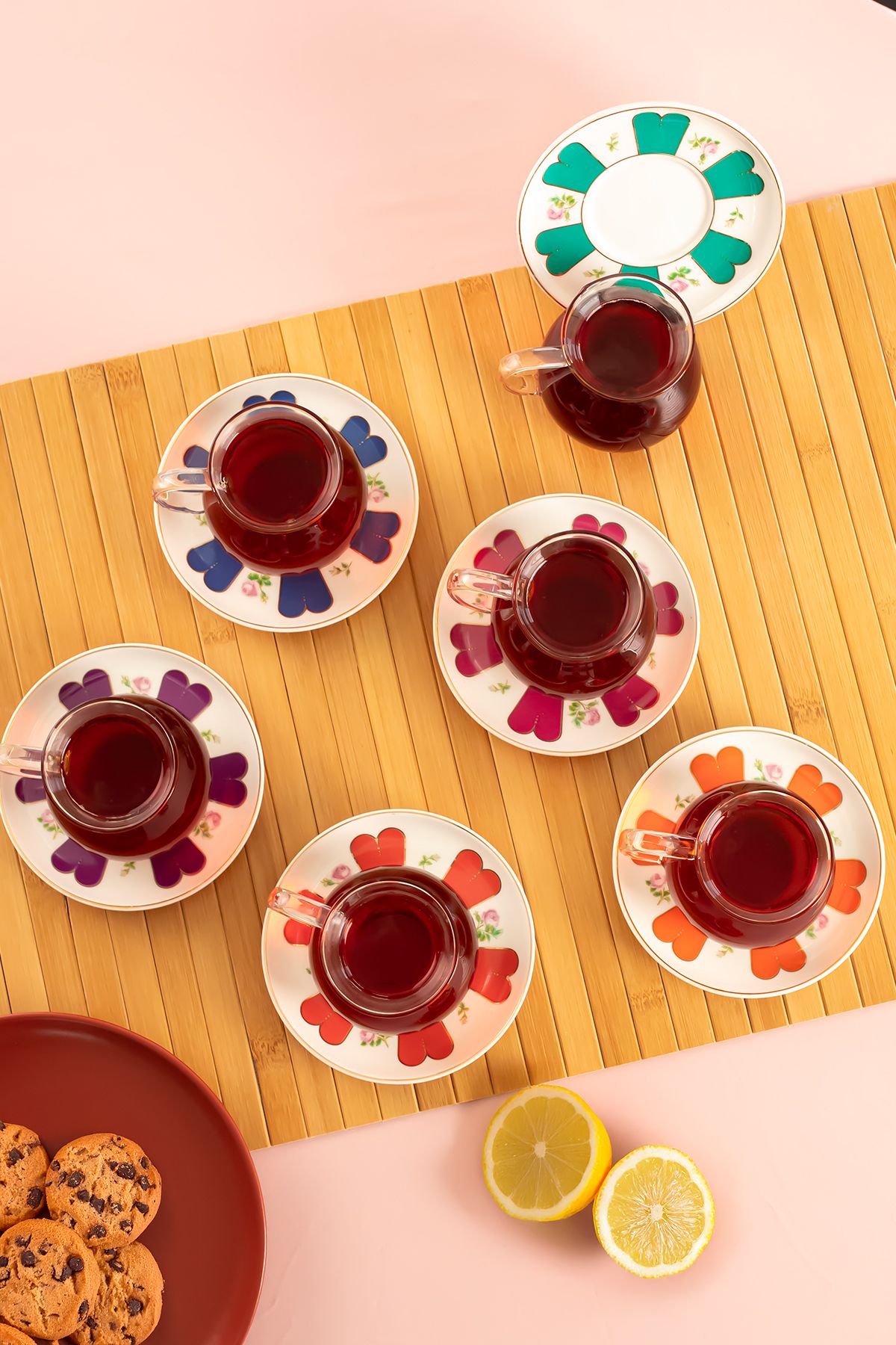 Perotti 17901 Beyoğlu 12 Parça 6 Kişilik Çay Seti – Cam Kulplu Bardak ve Porselen Çay Tabağı Takımı 210 ml