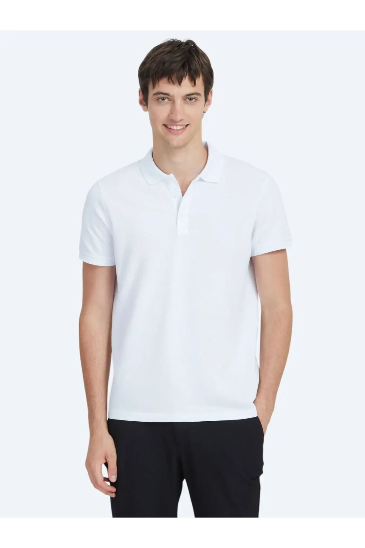 Kip Beyaz Düz Polo Yaka %100 Pamuk T-Shirt