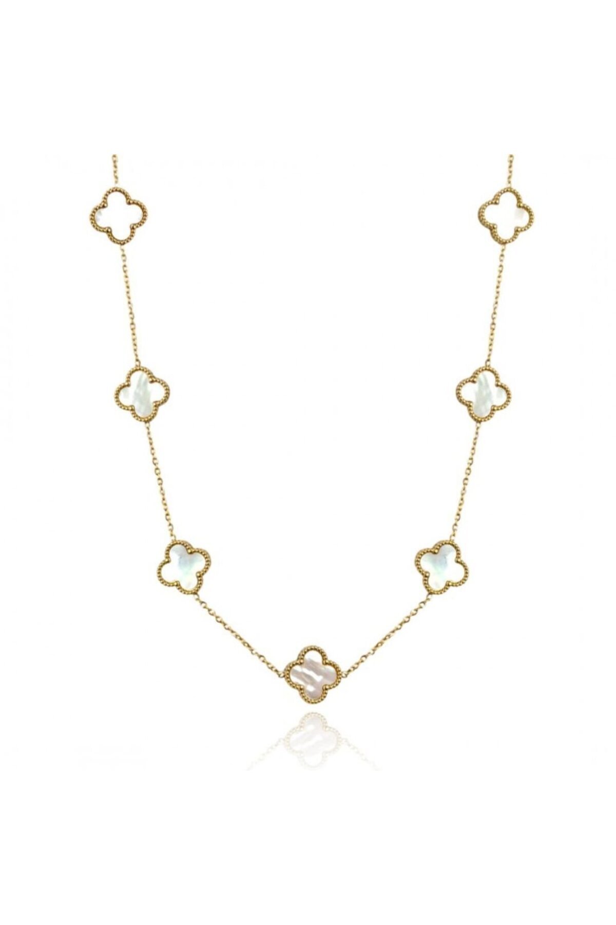 ECARLA-Colier elegant cu trifoi din sidef – oțel inoxidabil placat cu aur de 14K, Ecarla, NST2176 1