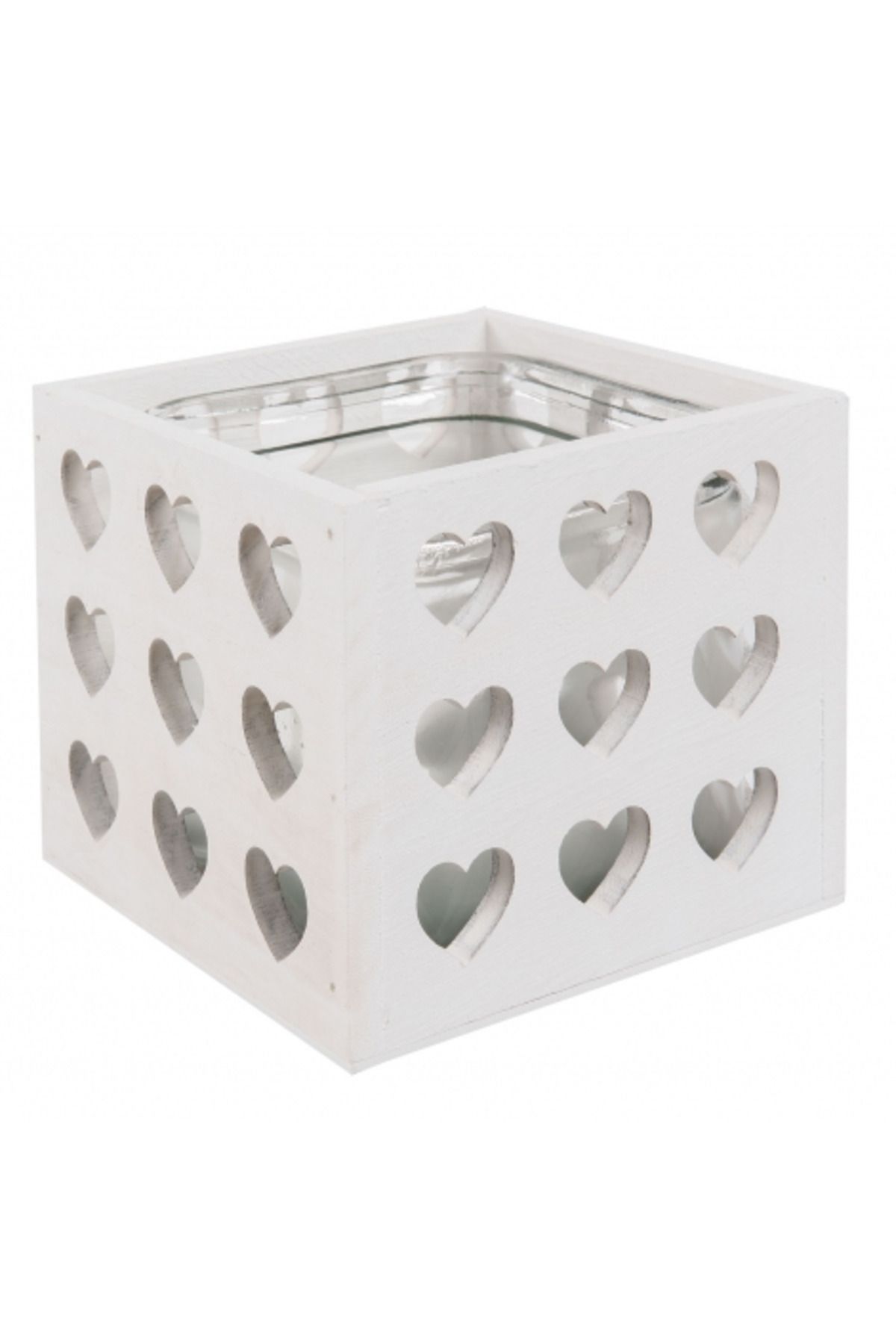 Clayre & Eef-Wooden vase with white glass interior 14 x 14 x 13 cm 2