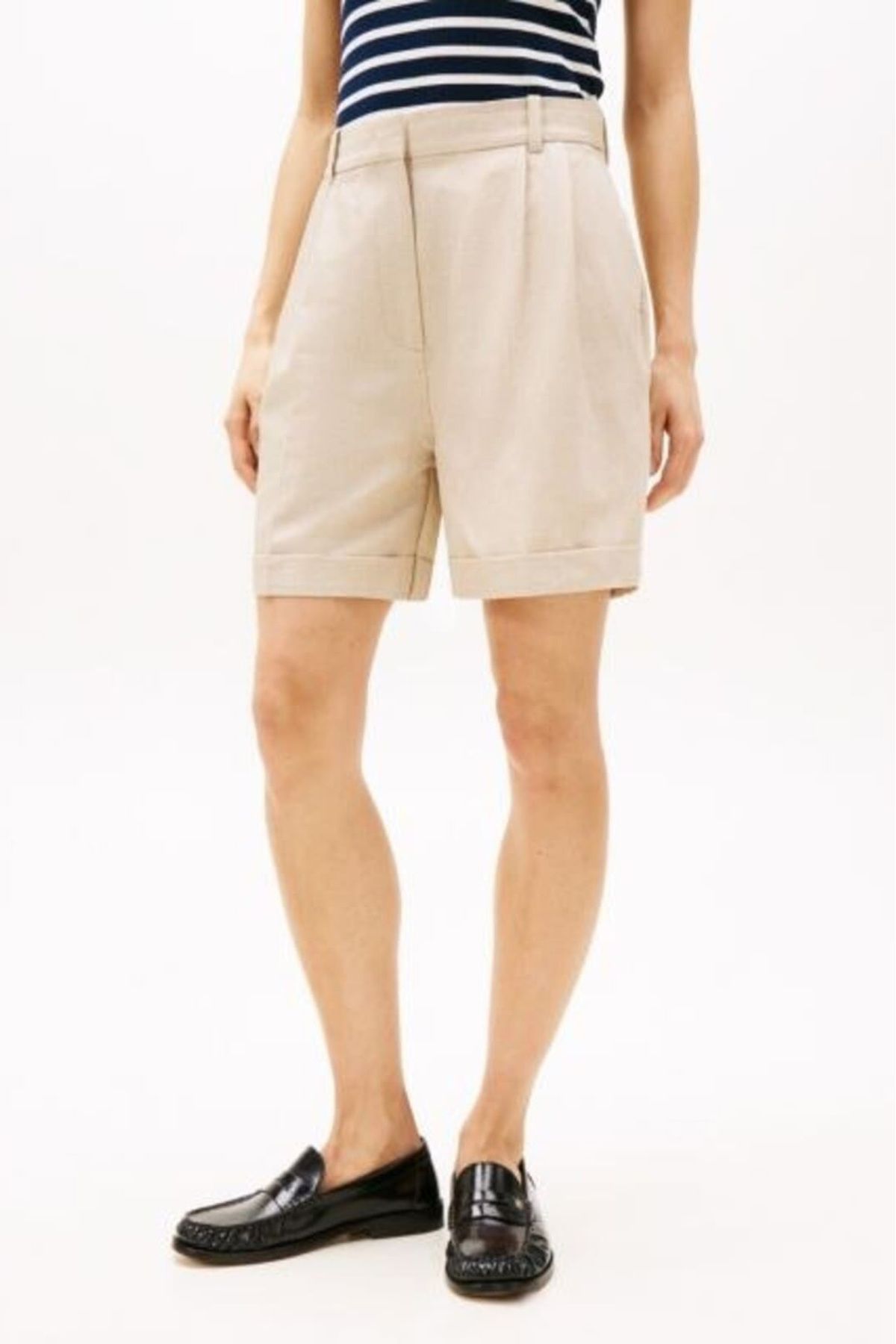 Tommy Hilfiger Kadın Th Linen Mix Şort - Bej