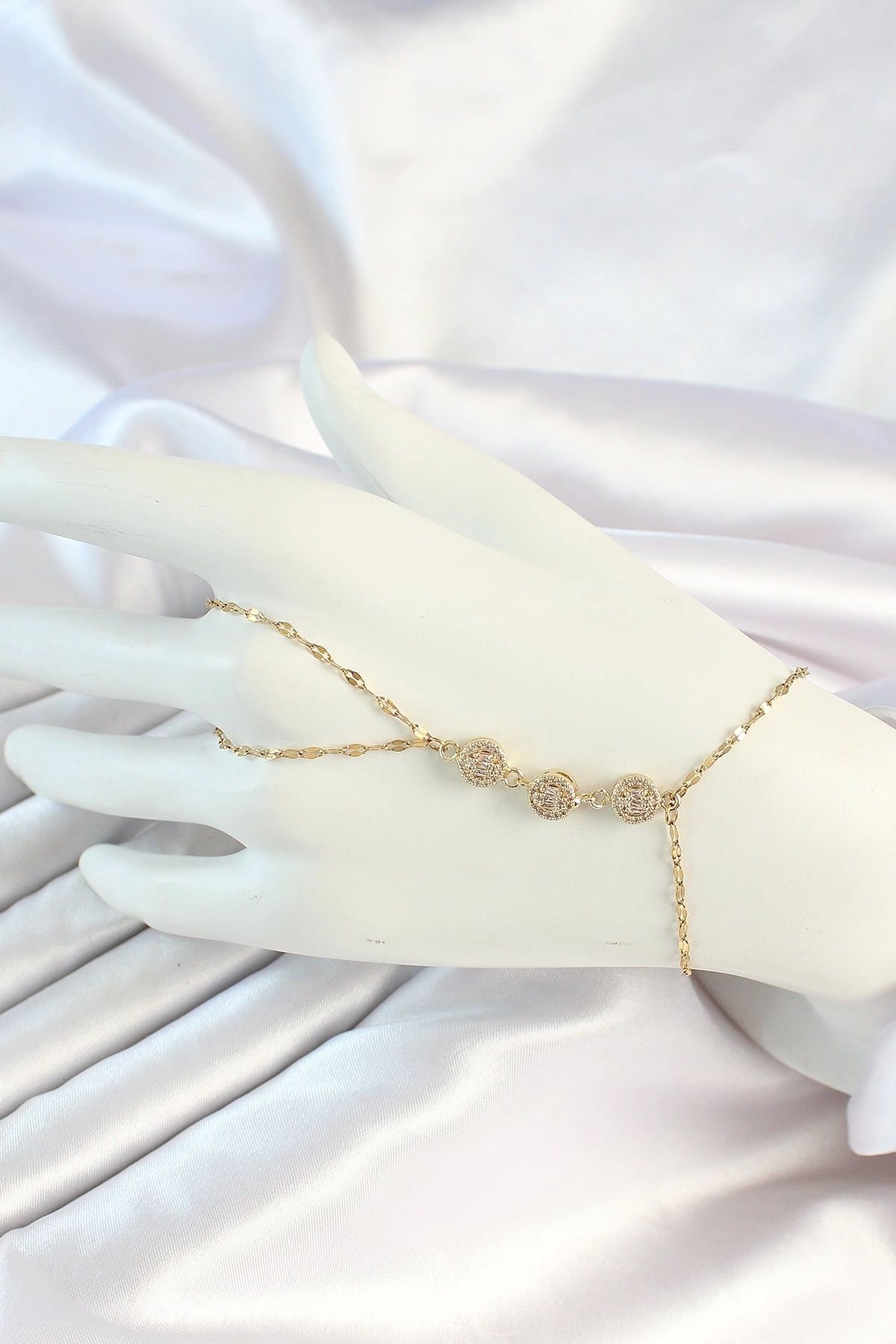 luz&pos 316L Çelik Gold Renk Zincirli Baget Zirkon Taşlı Şahmeran