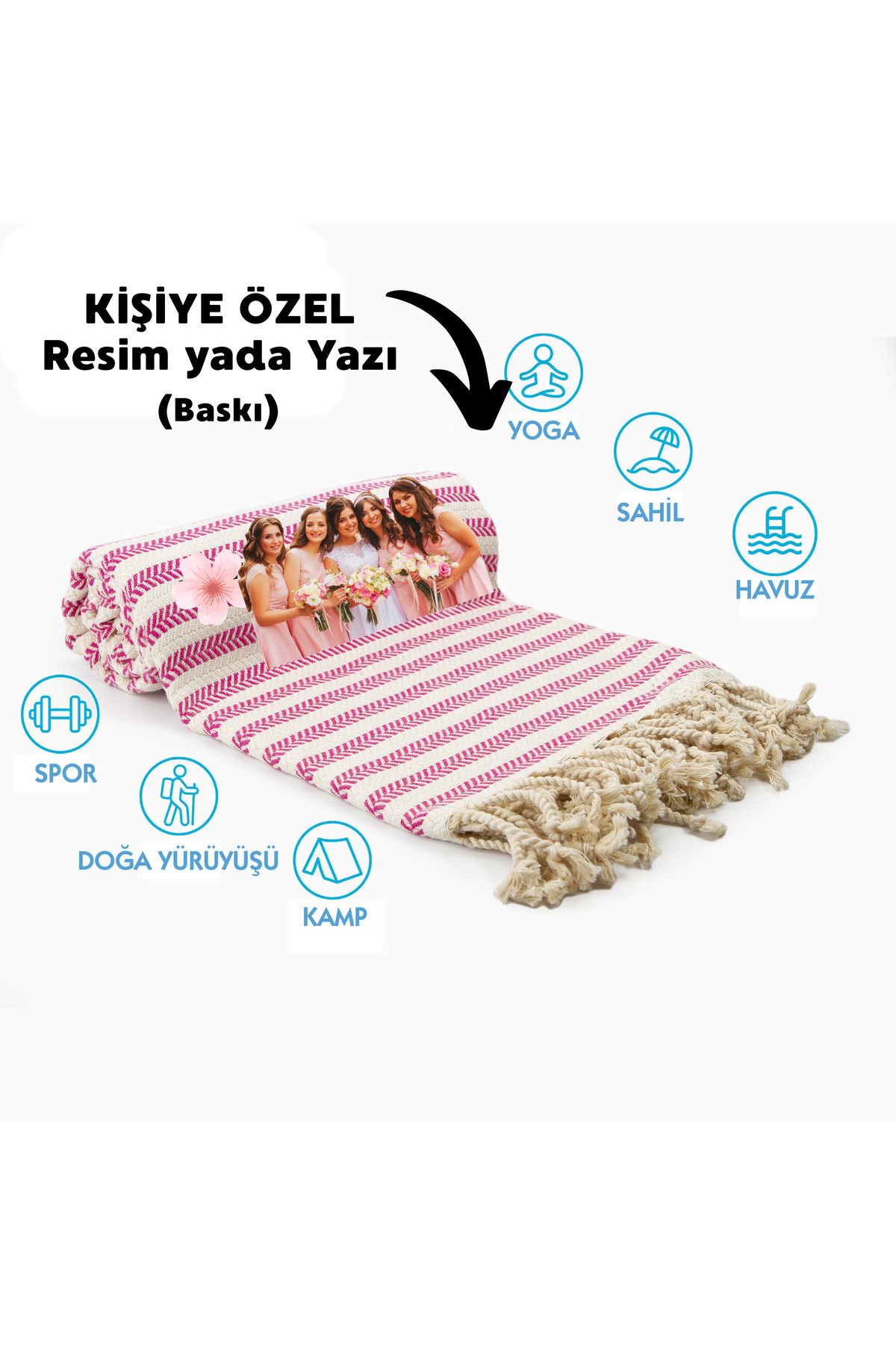 CHIMARIVA Kişiye Özel Çavuş Desenli Baskılı Peştemal – İsim Yazılı Oversize Türk Plaj Havlusu – Banyo Havlusu