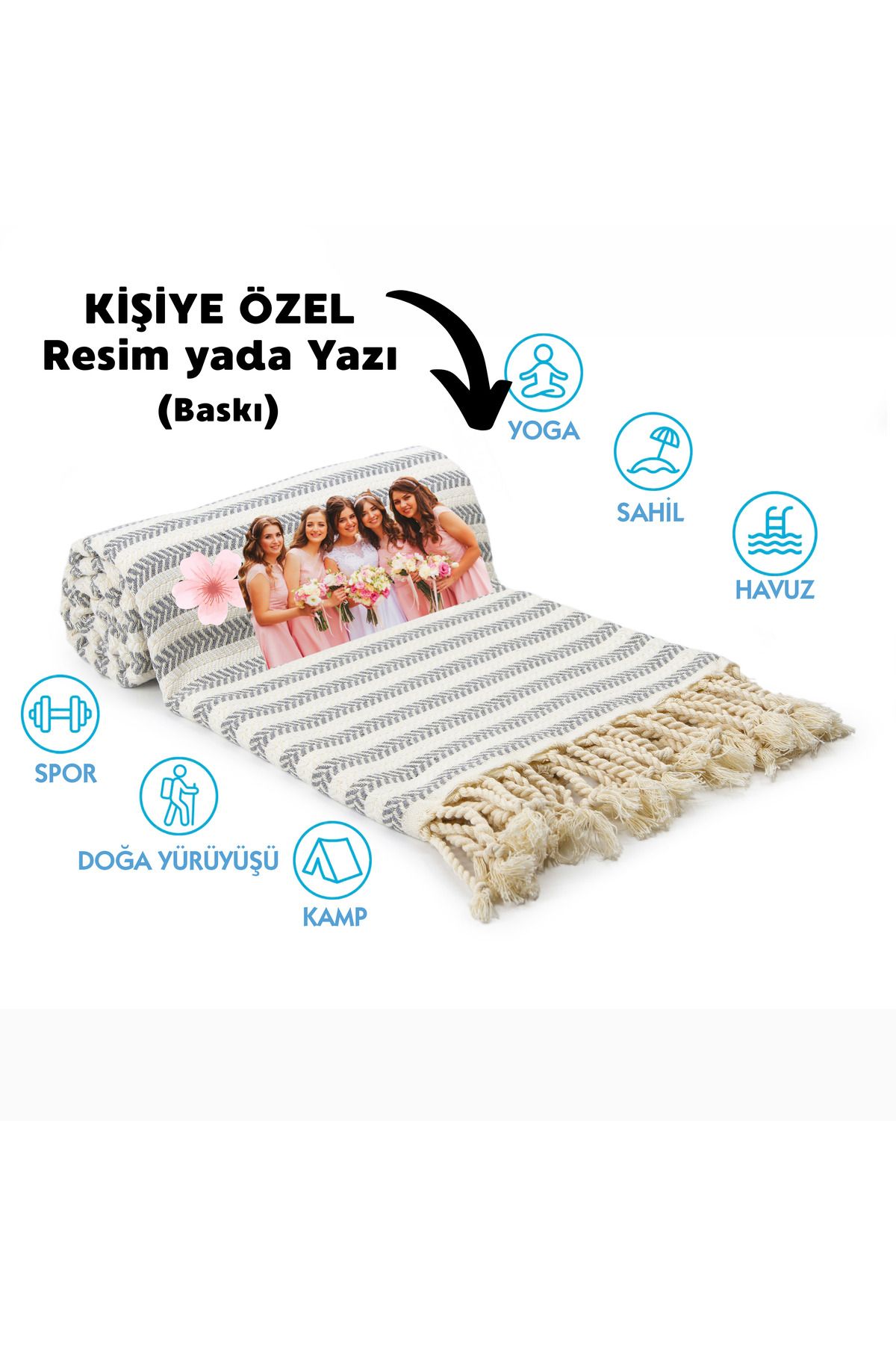 CHIMARIVA Kişiye Özel Çavuş Desenli Baskılı Peştemal – İsim Yazılı Oversize Türk Plaj Havlusu – Banyo Havlusu