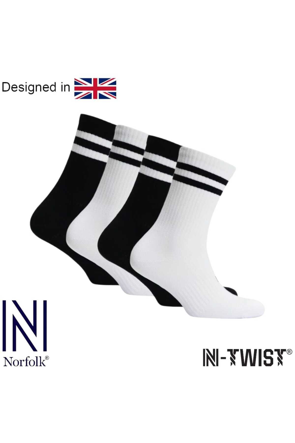 NORFOLK RETRO N-TWIST Bambu ve Pamuklu Günlük Çorap Siyah/Beyaz 4 Çİft - Kraft Kutu