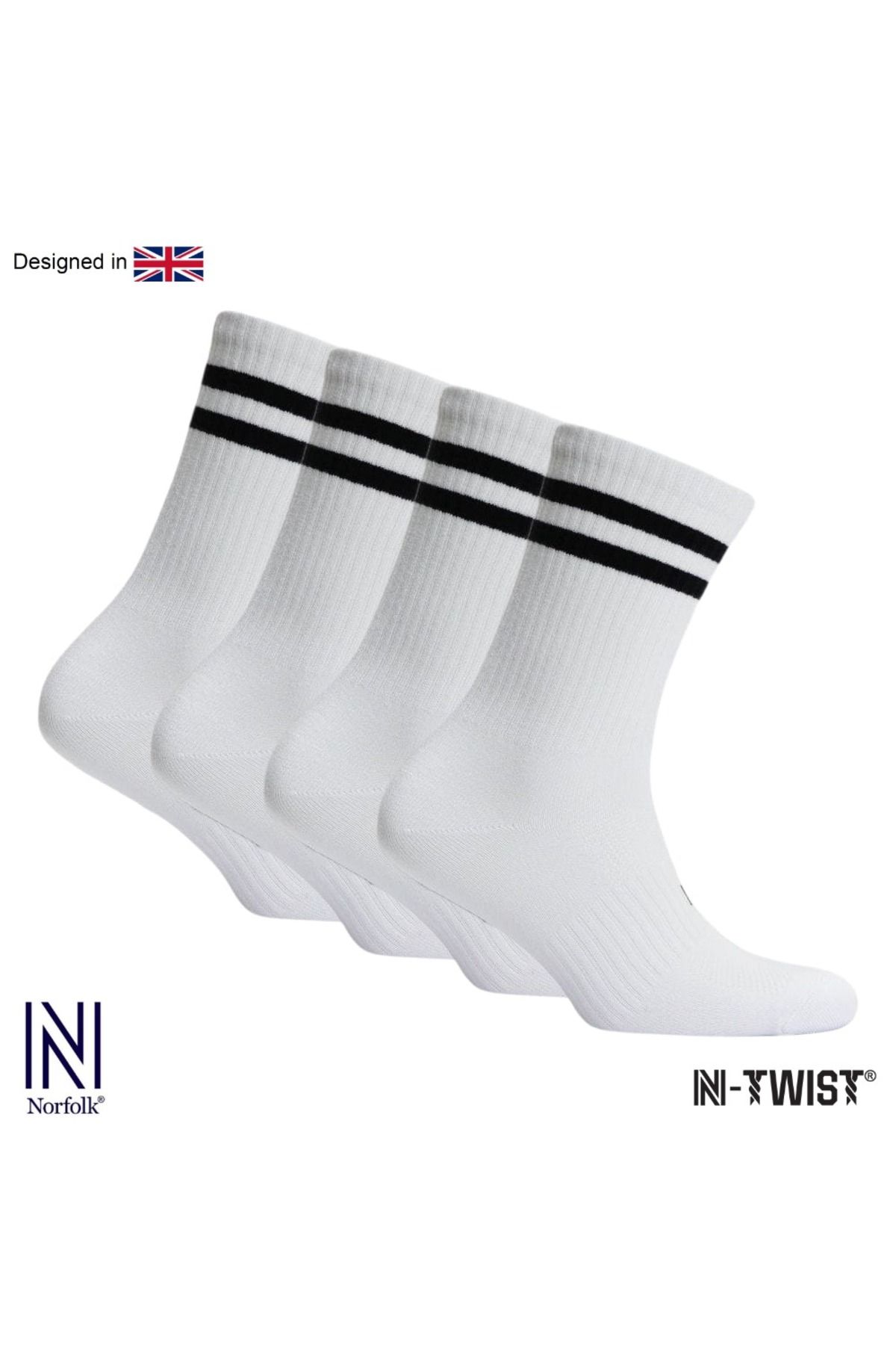 NORFOLK RETRO N-TWIST Bambu ve Pamuklu Günlük Çorap Beyaz 4 Çİft - Kraft Kutu