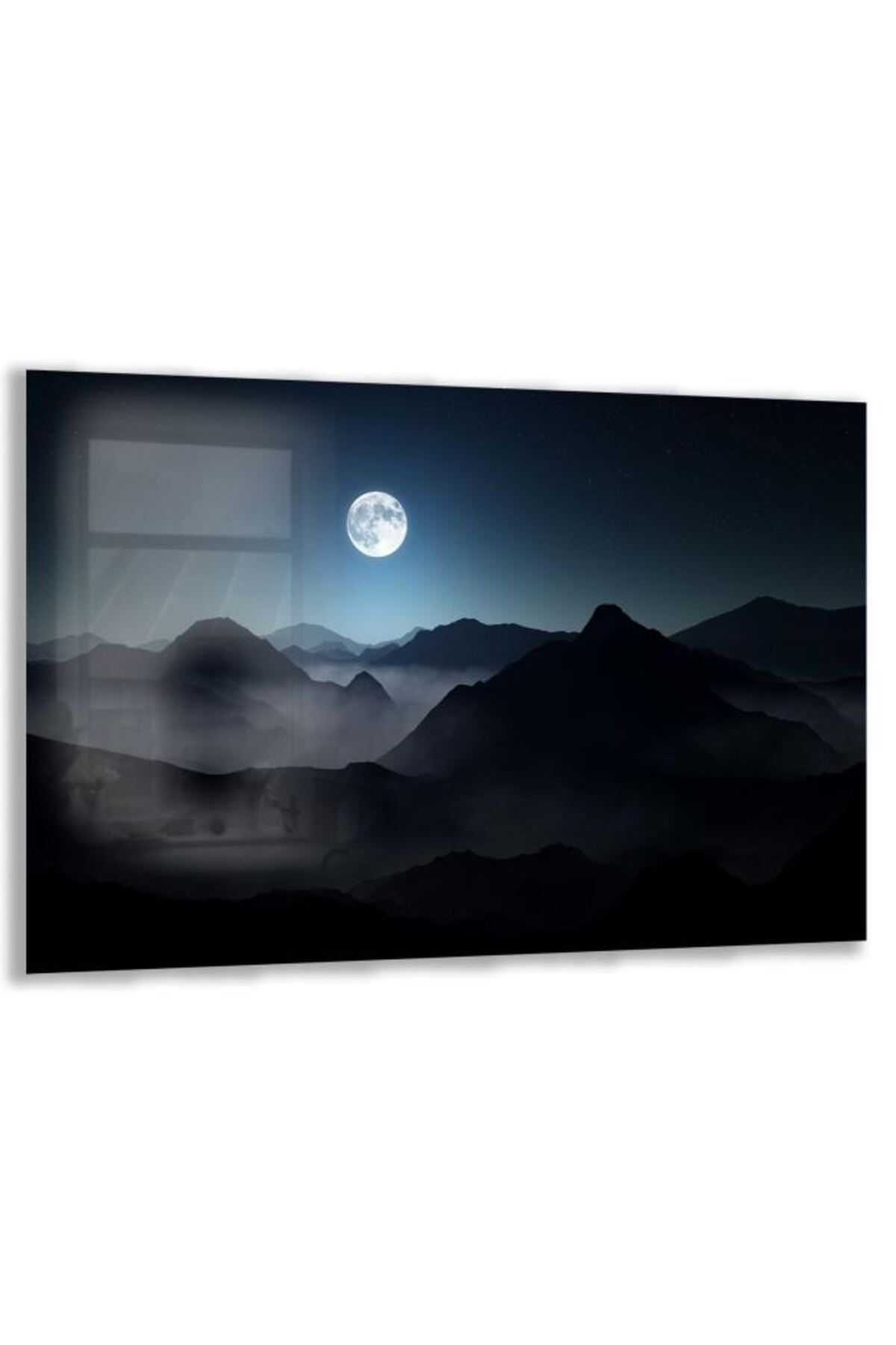 Domovit Ay Işığı Manzaralı Cam Tablo - Yatay Motif 01-020