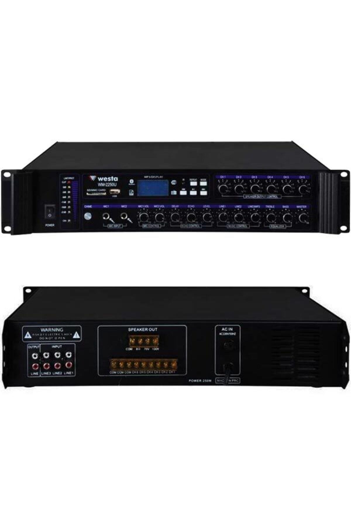 Vemora WESTA WM-2250U 250 WATT 100 VOLT USB/MP3/BLUETOOTH 6 BÖLGELİ TRAFOLU MIXER ANFİ (5166)