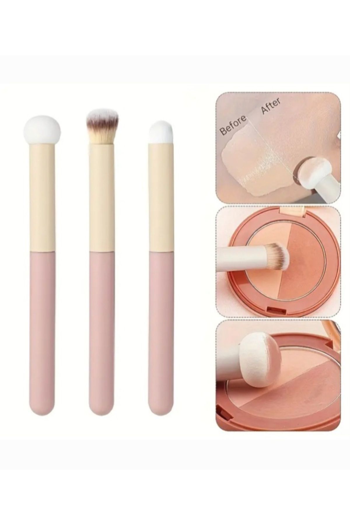 erda handmade craft 3 ADET MANTAR BAŞLI FIRÇA SETİ FONDÖTEN KONTÜR LİP BRUSH YUMUŞAK YOĞUN FIRÇA SETİ