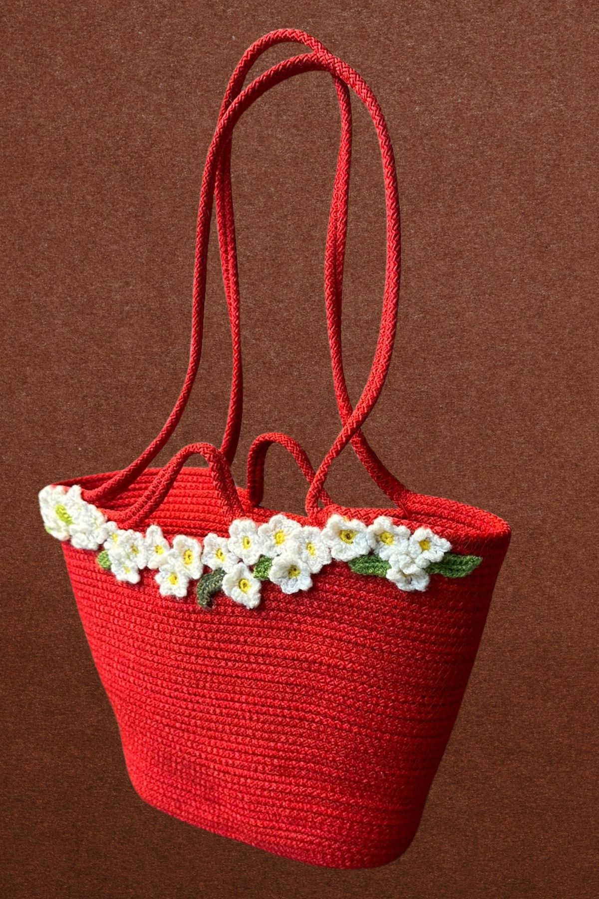 Uretti-- Mine 6402 5037 Handmade Daisy Motif Beach and Daily Shoulder Bag - Red 2