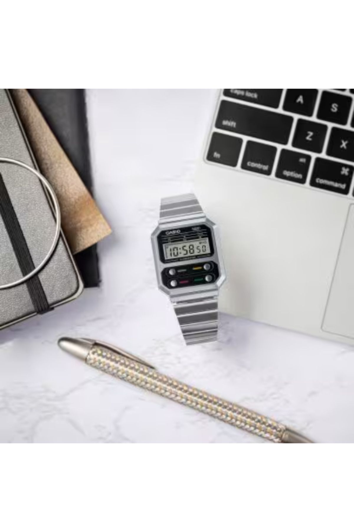 Casio-CASIO Unisex Digital Grey Dial Watch - A100WE-1ADF 3