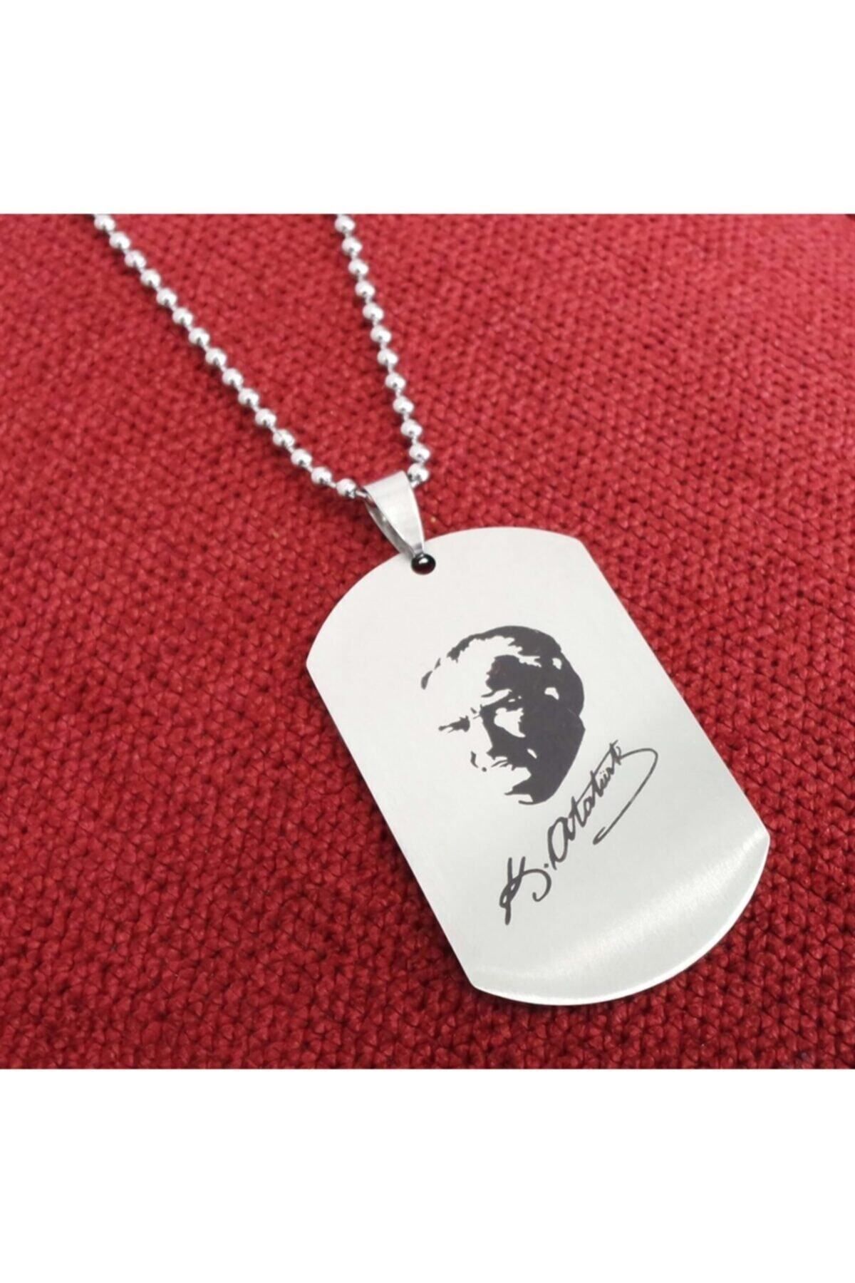 OSMANLI GÜMÜŞ Erkek Çelik Atatürk İmzalı Zincir Kolye