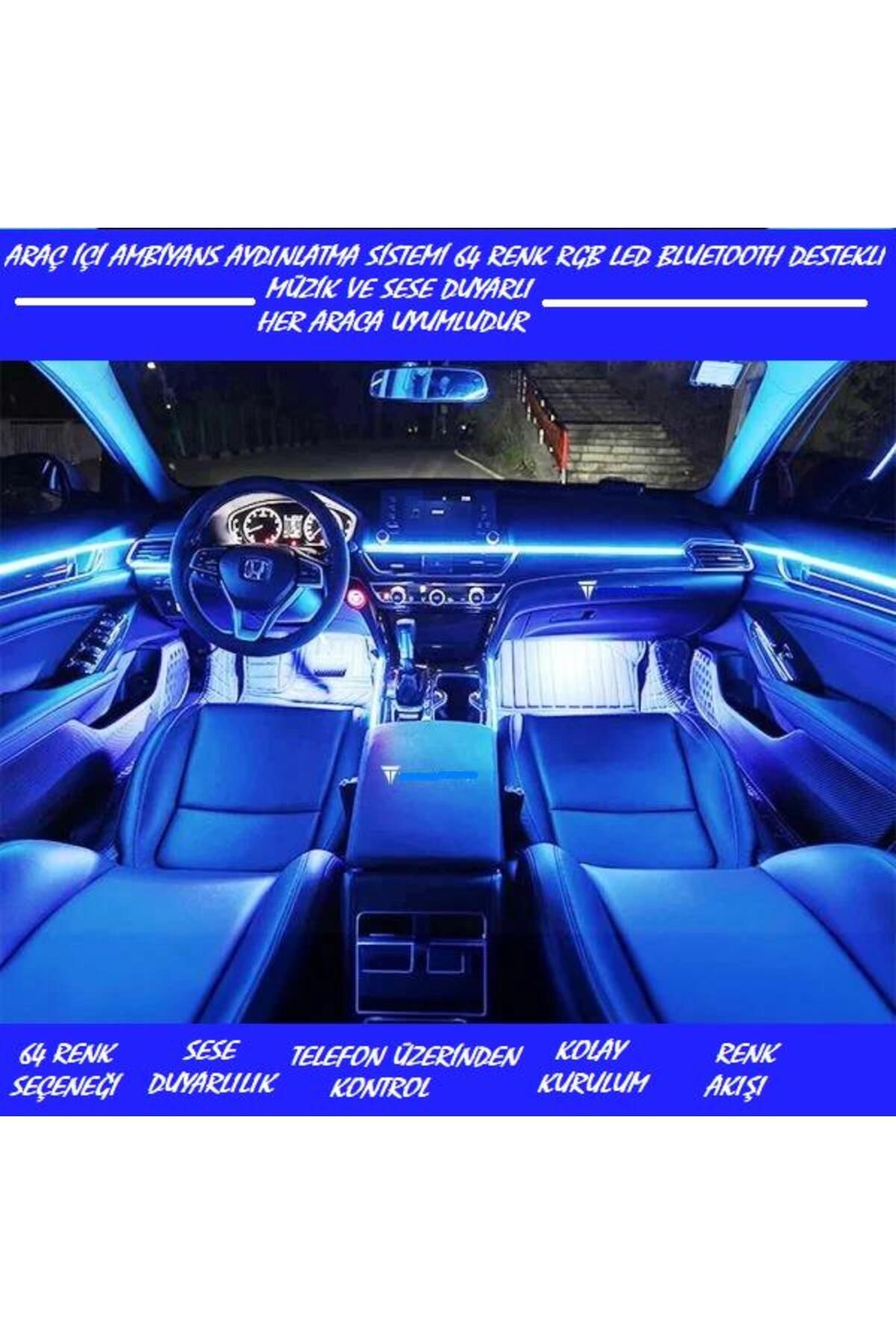 MYWAYY Araç İçi Ambiyans Aydınlatma Sistemi 64 Renk RGB LED Bluetooth Destekli - Müzik ve Ses Duyarlı