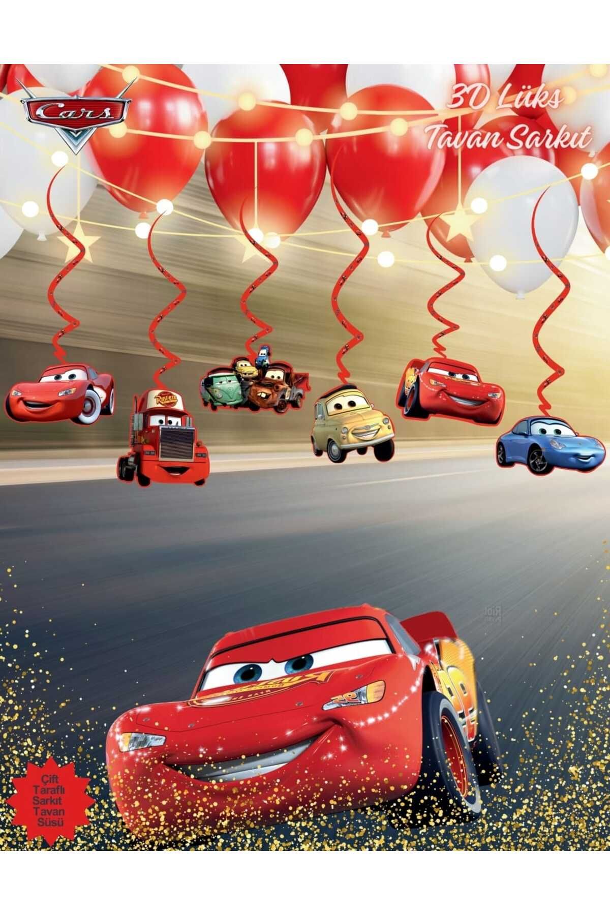 UVERTE Cars 3D Lüks Tavan Sarkıt Süsü – Arabalar Temalı Doğum Günü Parti Tavan Dekoru