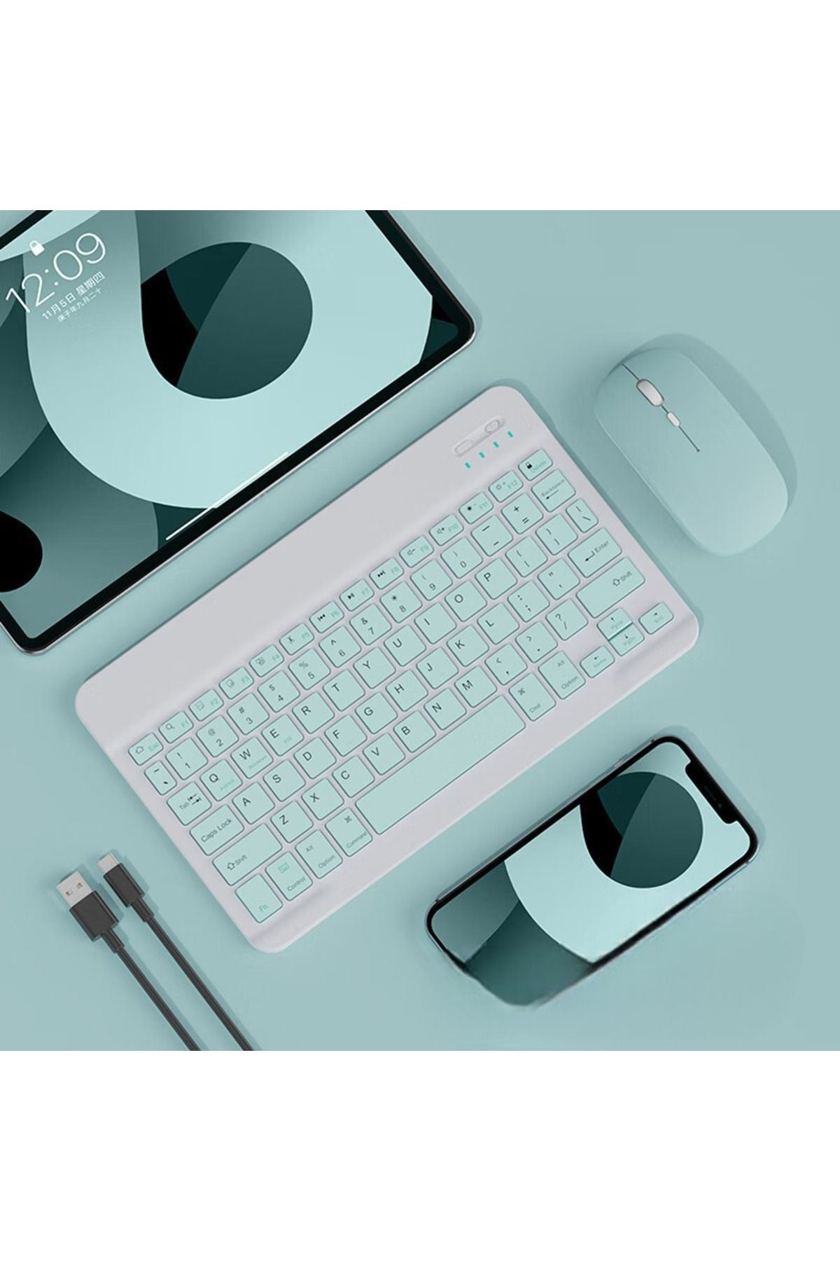 bovinox Bluetooth Klavye & Mouse Set IOS Android Windows Uyumlu Şarjlı Taşınabillir Set