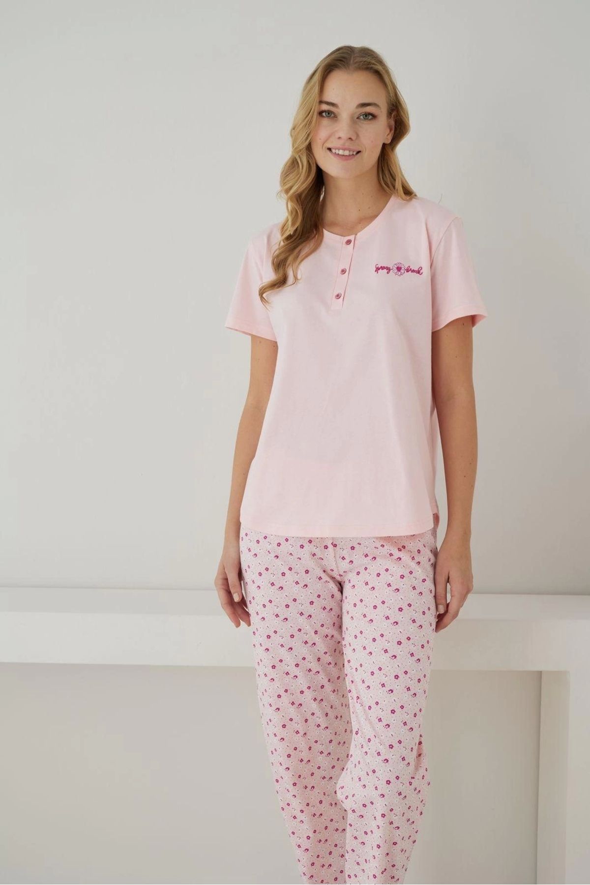 Pijamoni PİJAMONİ KADIN SÜPREM KISA KOLLU ALTI UZUN PİJAMA TAKIMI-2552-4