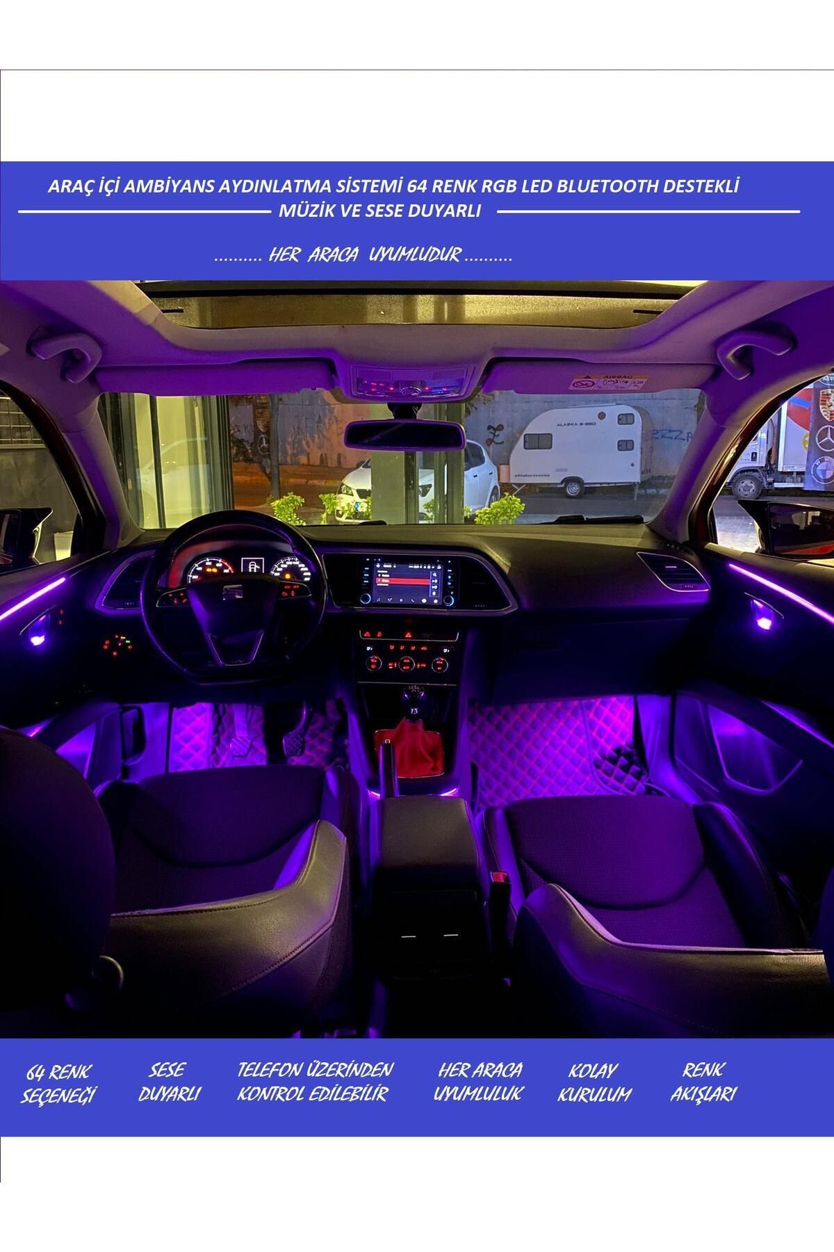 Navimex Araç İçi Ambiyans Aydınlatma Sistemi 64 Renk RGB LED Bluetooth Destekli - Müzik ve Ses Duyarlı