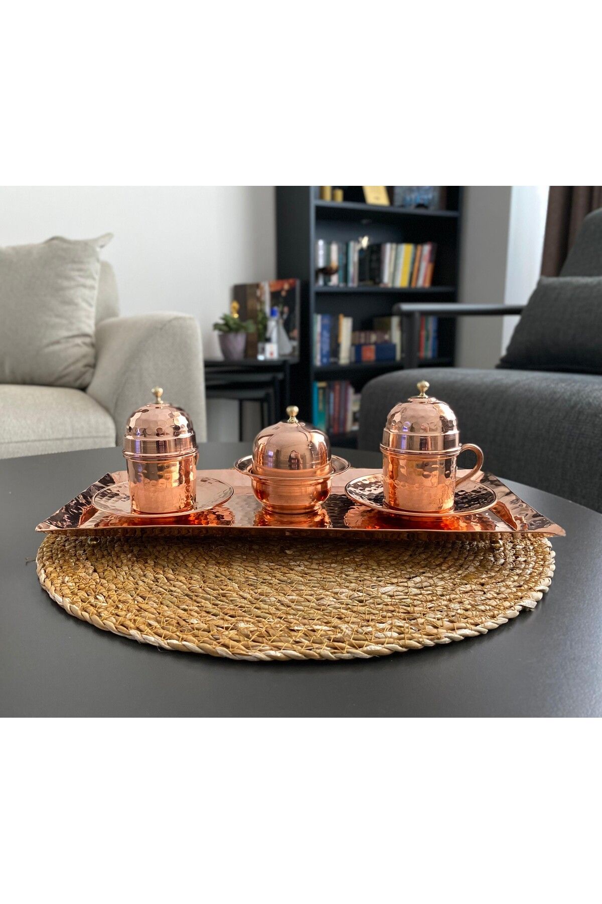 Layla Copper 2'li Dövme Desenli Bakır Kahve Fincan Takımı
